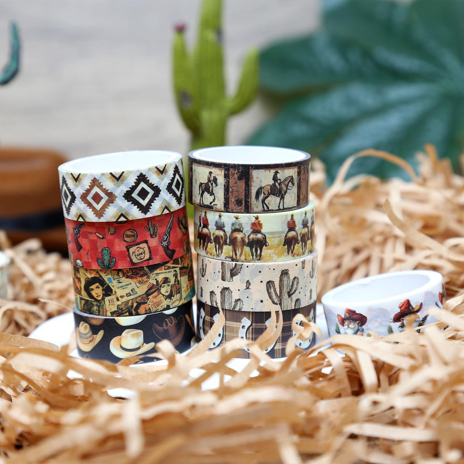 Juego de 12 Rollos de Cinta Washi NIKEMIE Temática Vaquera