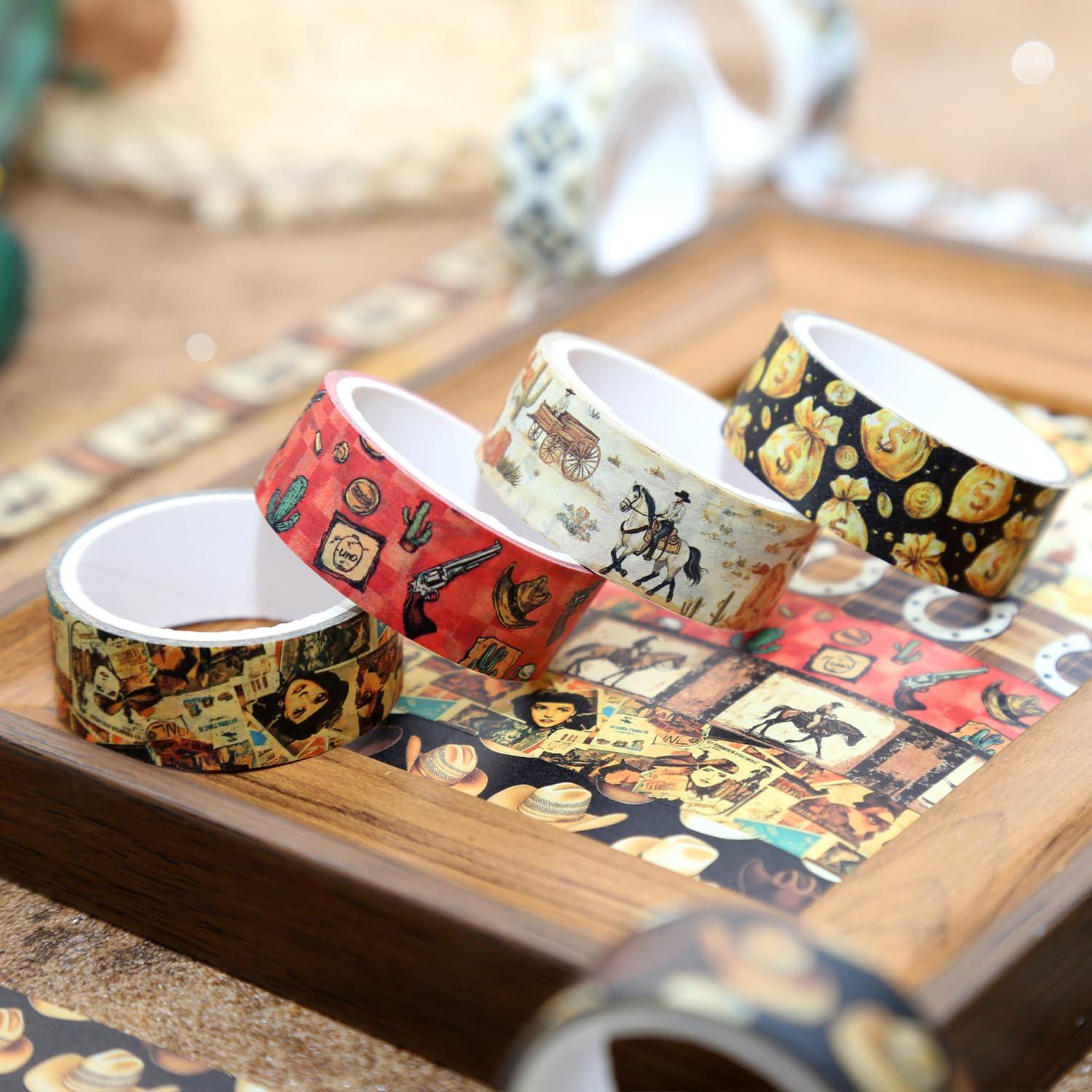 Juego de 12 Rollos de Cinta Washi NIKEMIE Temática Vaquera