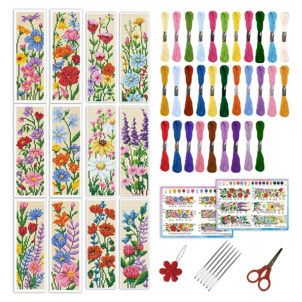 Kit de Marcadores de Punto de Cruz Floral INFUNLY 12 Piezas