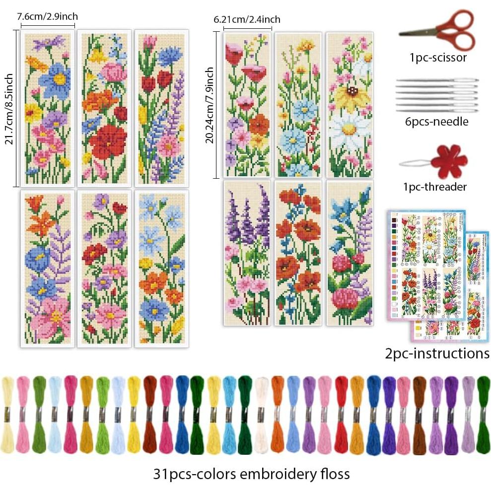 Kit de Marcadores de Punto de Cruz Floral INFUNLY 12 Piezas