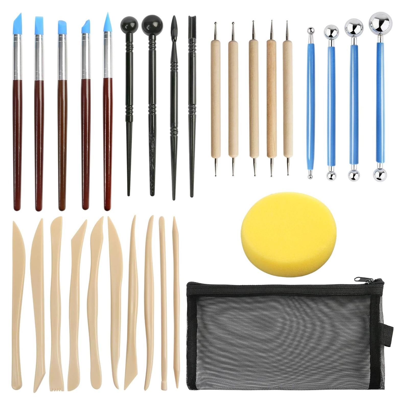 Kit de Herramientas de Arcilla LotFancy 30 Piezas - Acero Inoxidable y Madera