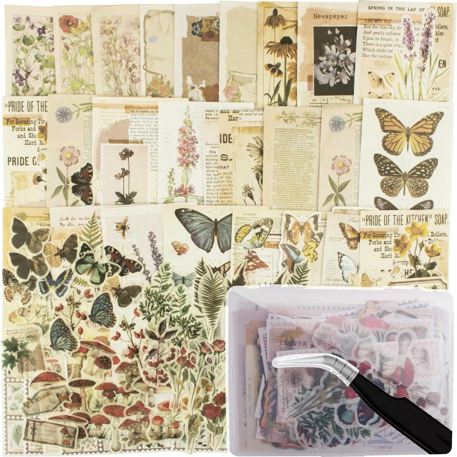 Kit 200 Stickers Vintage Vecbain para Scrapbooking y Journaling