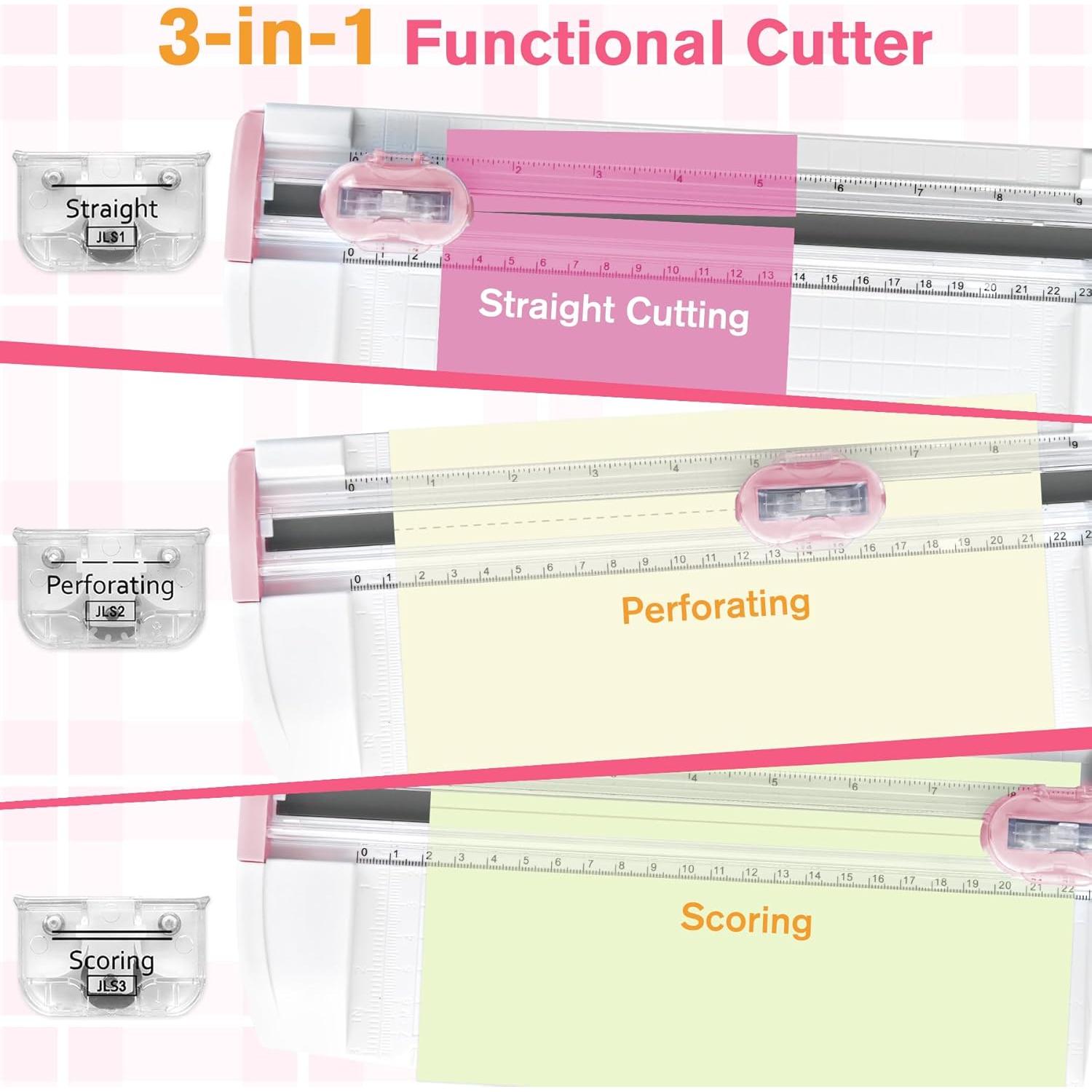 Cortadora de Papel 3 en 1 Meafeng A5 Rosa - Cortes, Perforaciones y Puntuaciones
