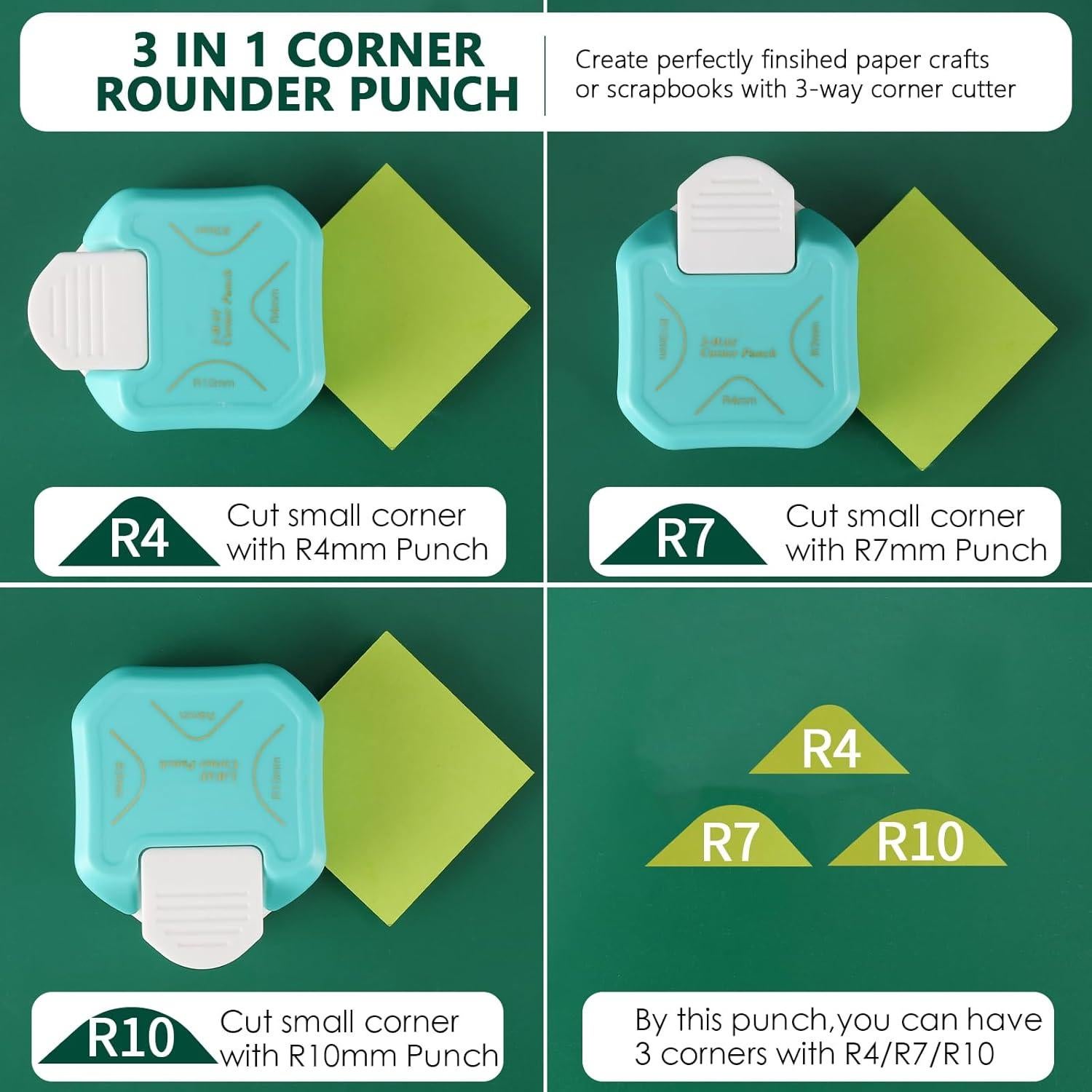 Troquelador de esquinas 3 en 1 HAUSTGO 4mm 7mm 10mm para manualidades