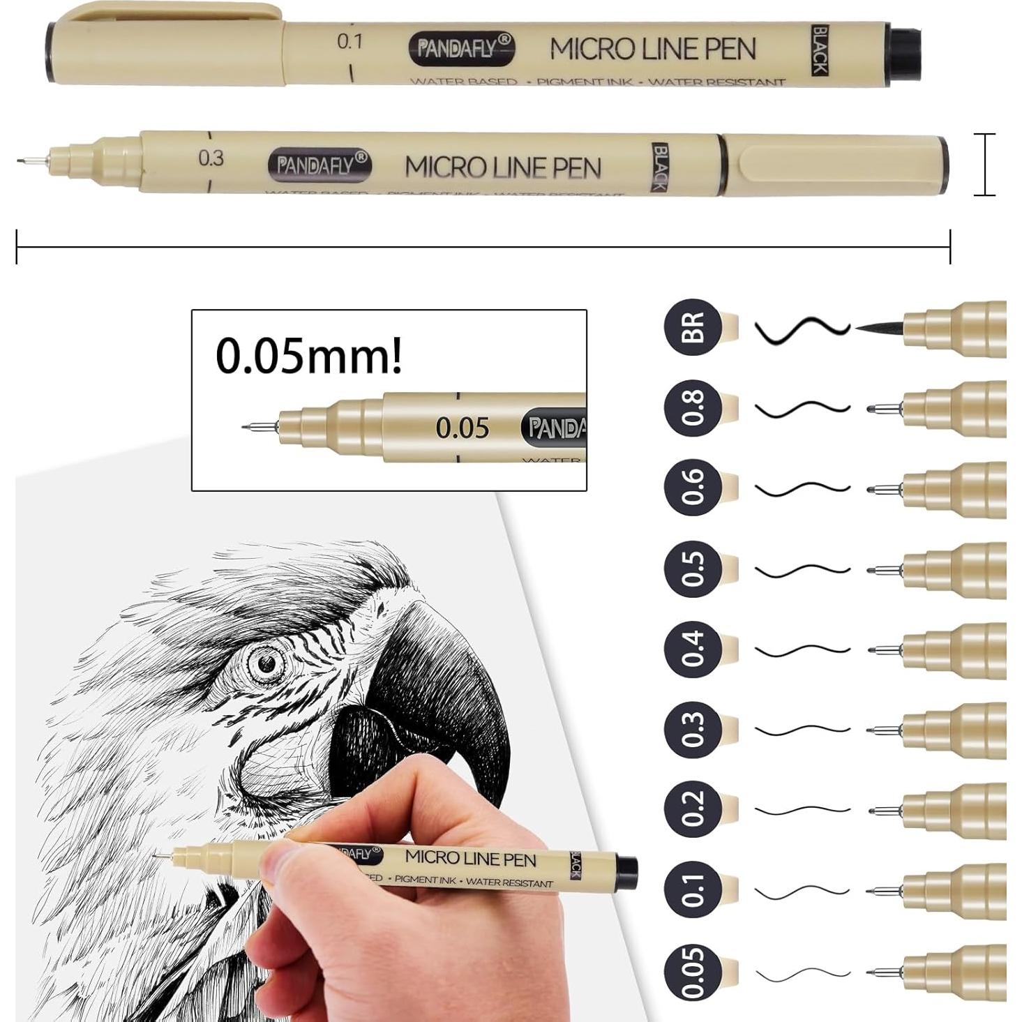 Bolígrafo Micro-Pen Negro PANDAFLY - 9 Tamaños Punta Fina