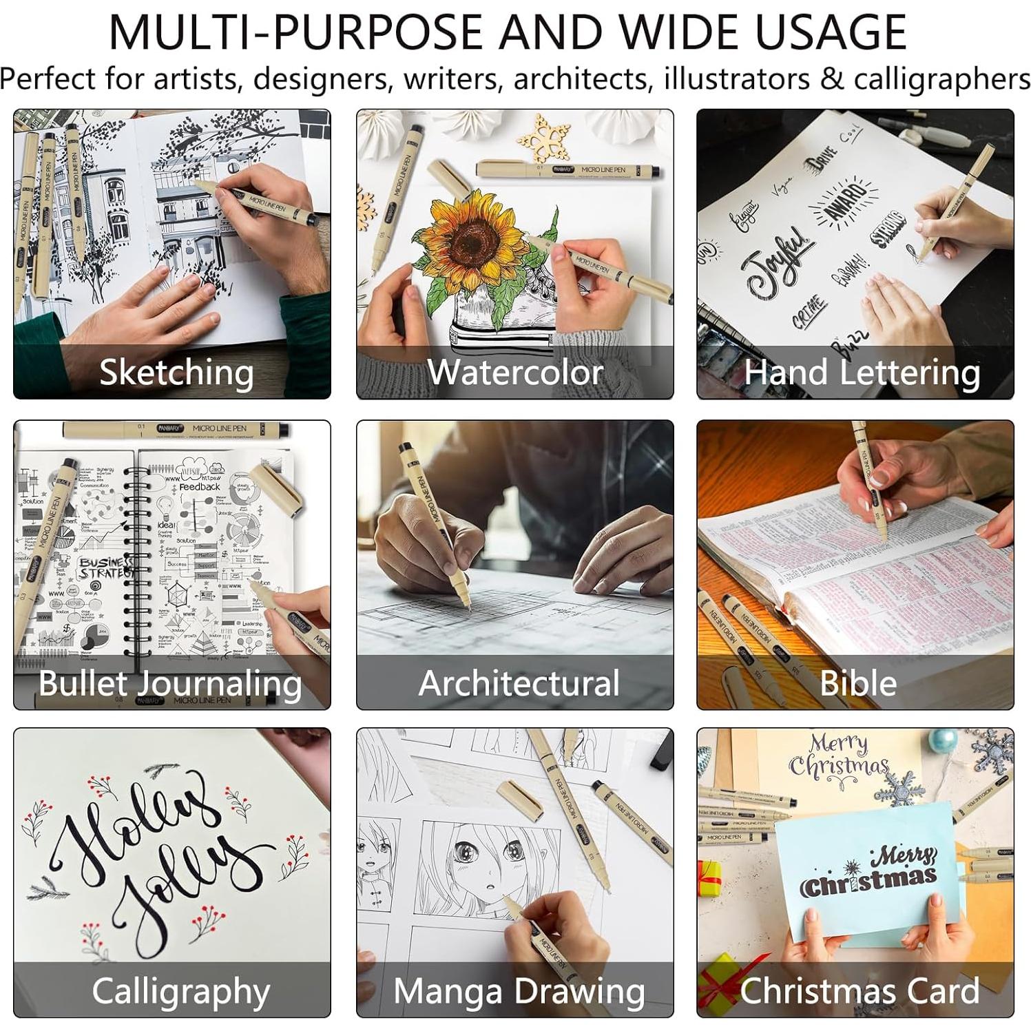 Bolígrafo Micro-Pen Negro PANDAFLY - 9 Tamaños Punta Fina