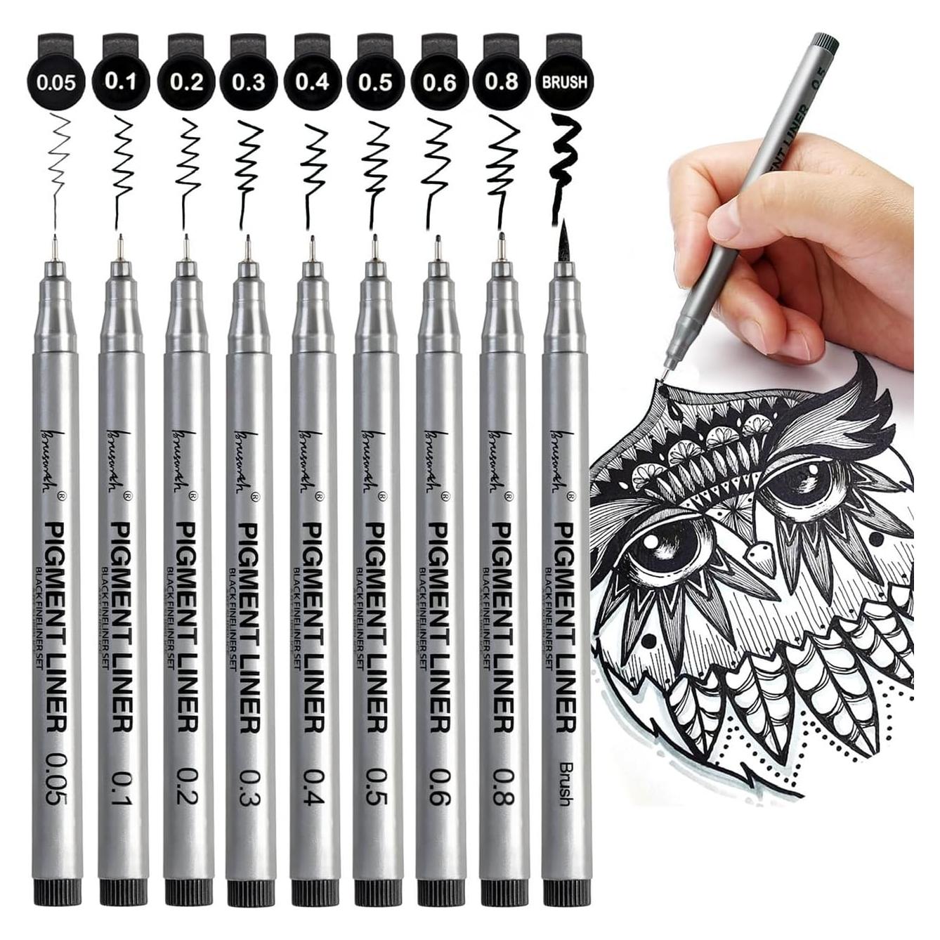 Set de Bolígrafos Fineliner Brusarth 9 Piezas Tinta Negra