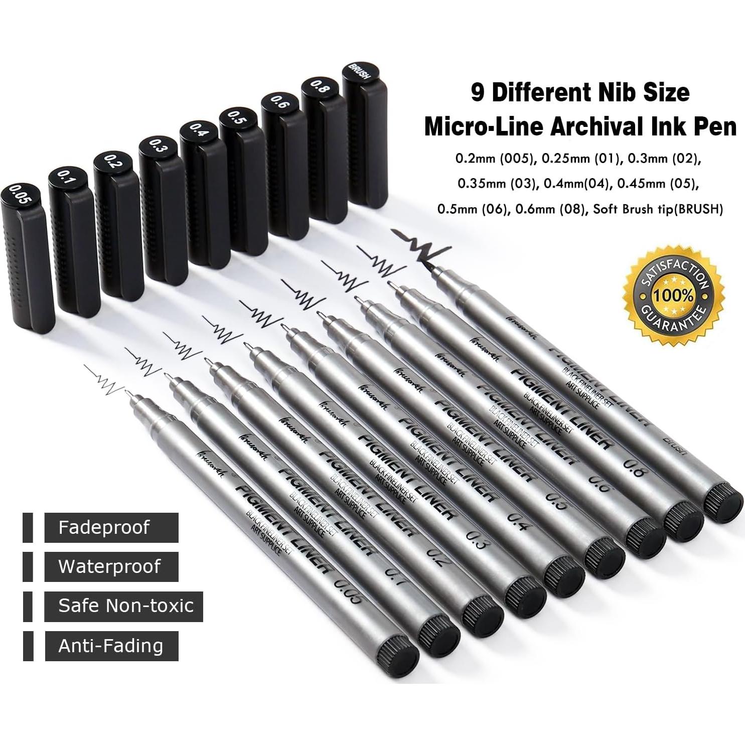 Set de Bolígrafos Fineliner Brusarth 9 Piezas Tinta Negra