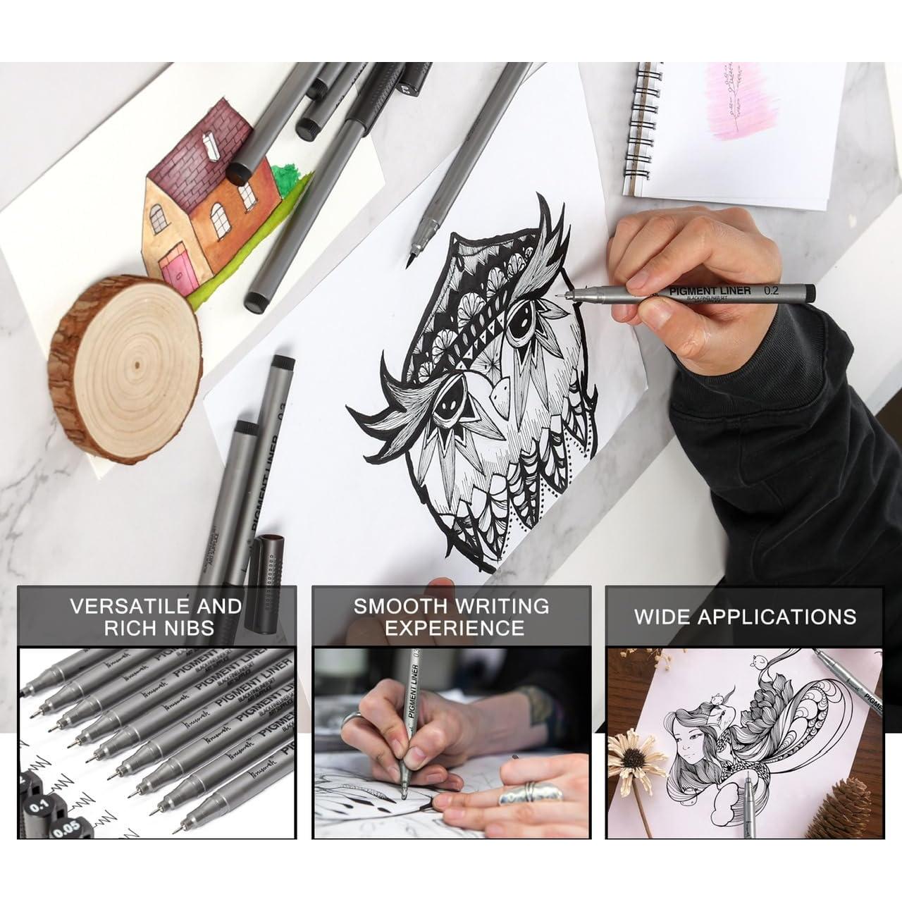 Set de Bolígrafos Fineliner Brusarth 9 Piezas Tinta Negra