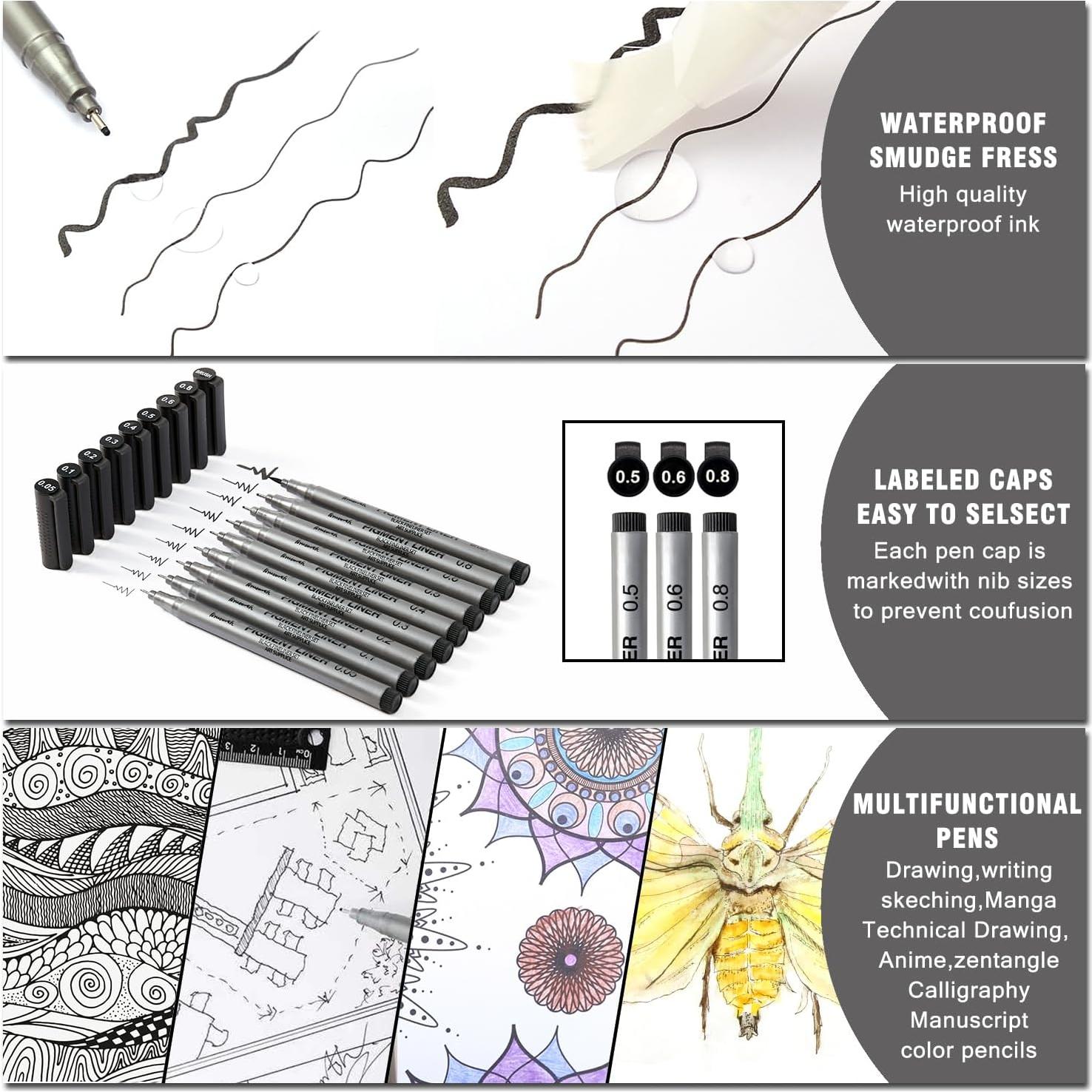 Set de Bolígrafos Fineliner Brusarth 9 Piezas Tinta Negra