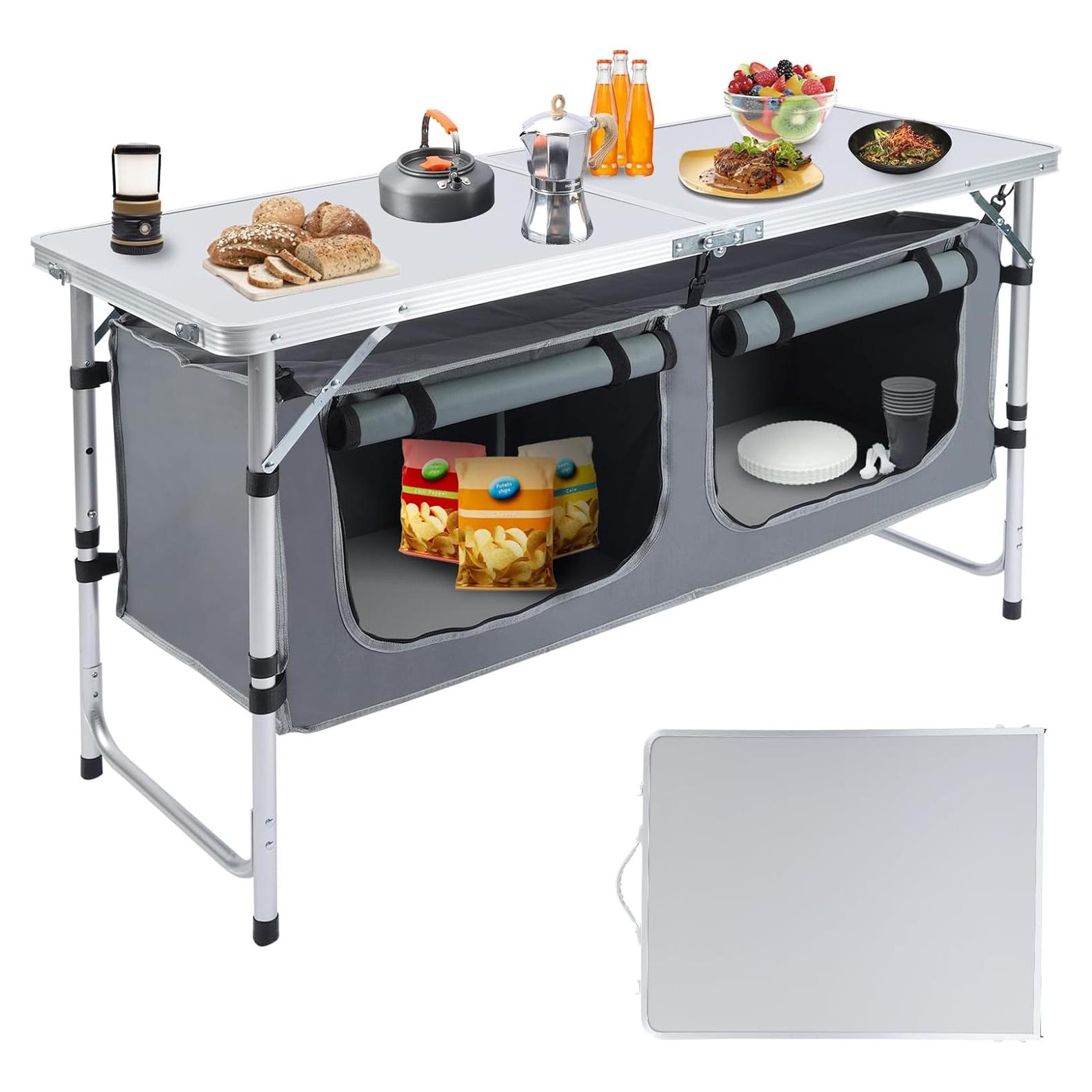 Mesa de Camping Pnbfhn Oxford Plegable con Almacenamiento