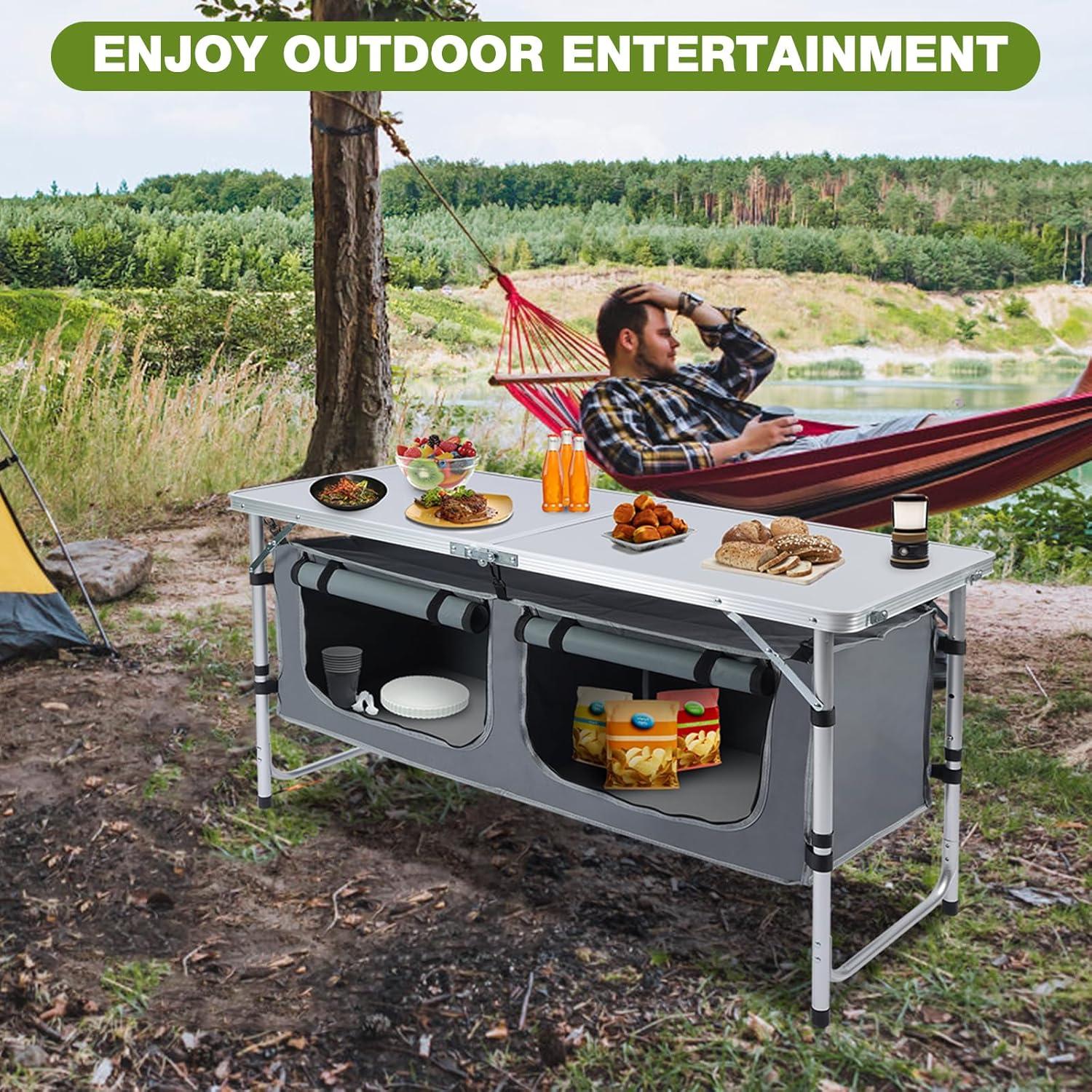 Mesa de Camping Pnbfhn Oxford Plegable con Almacenamiento