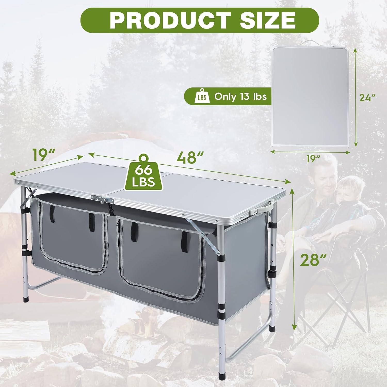 Mesa de Camping Pnbfhn Oxford Plegable con Almacenamiento