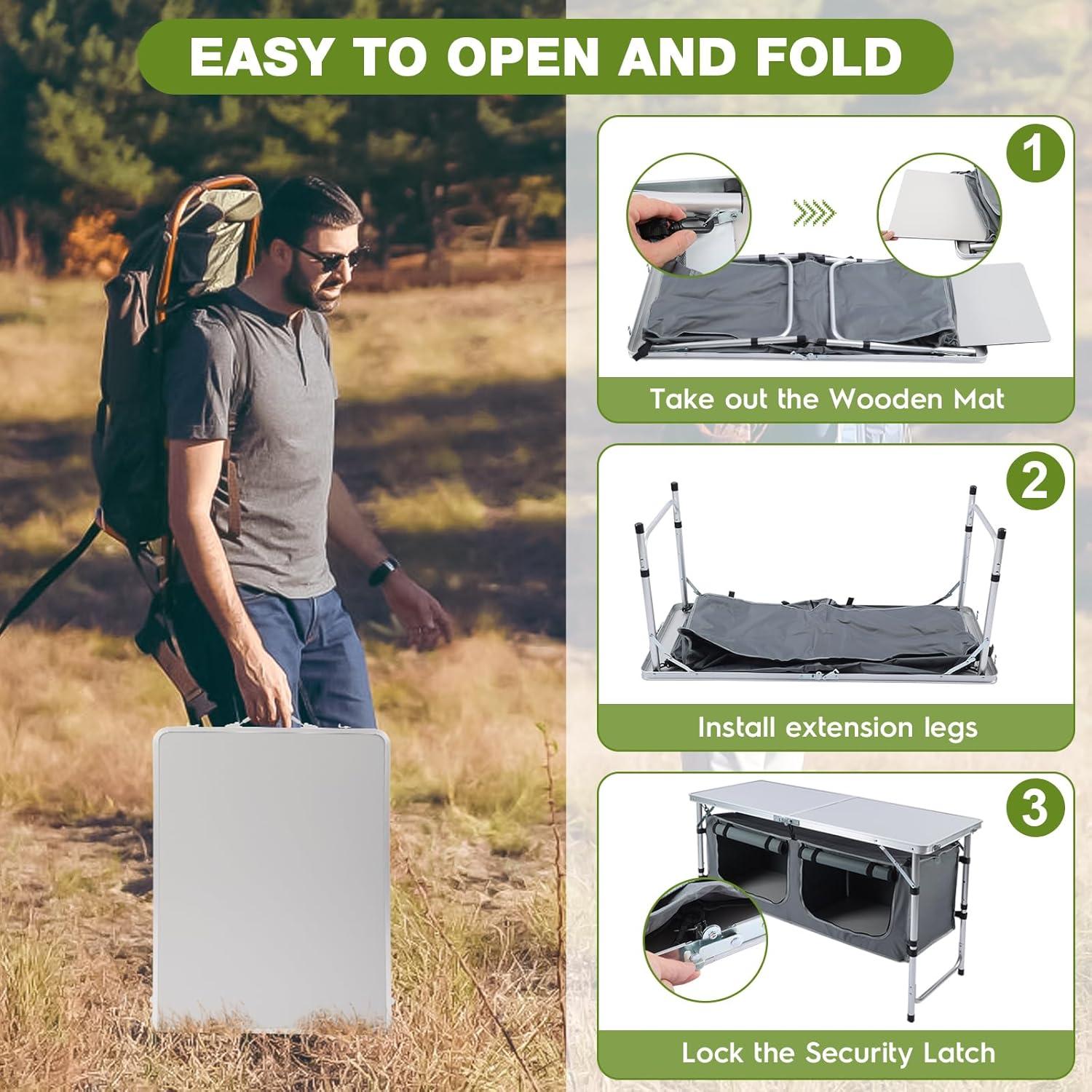 Mesa de Camping Pnbfhn Oxford Plegable con Almacenamiento