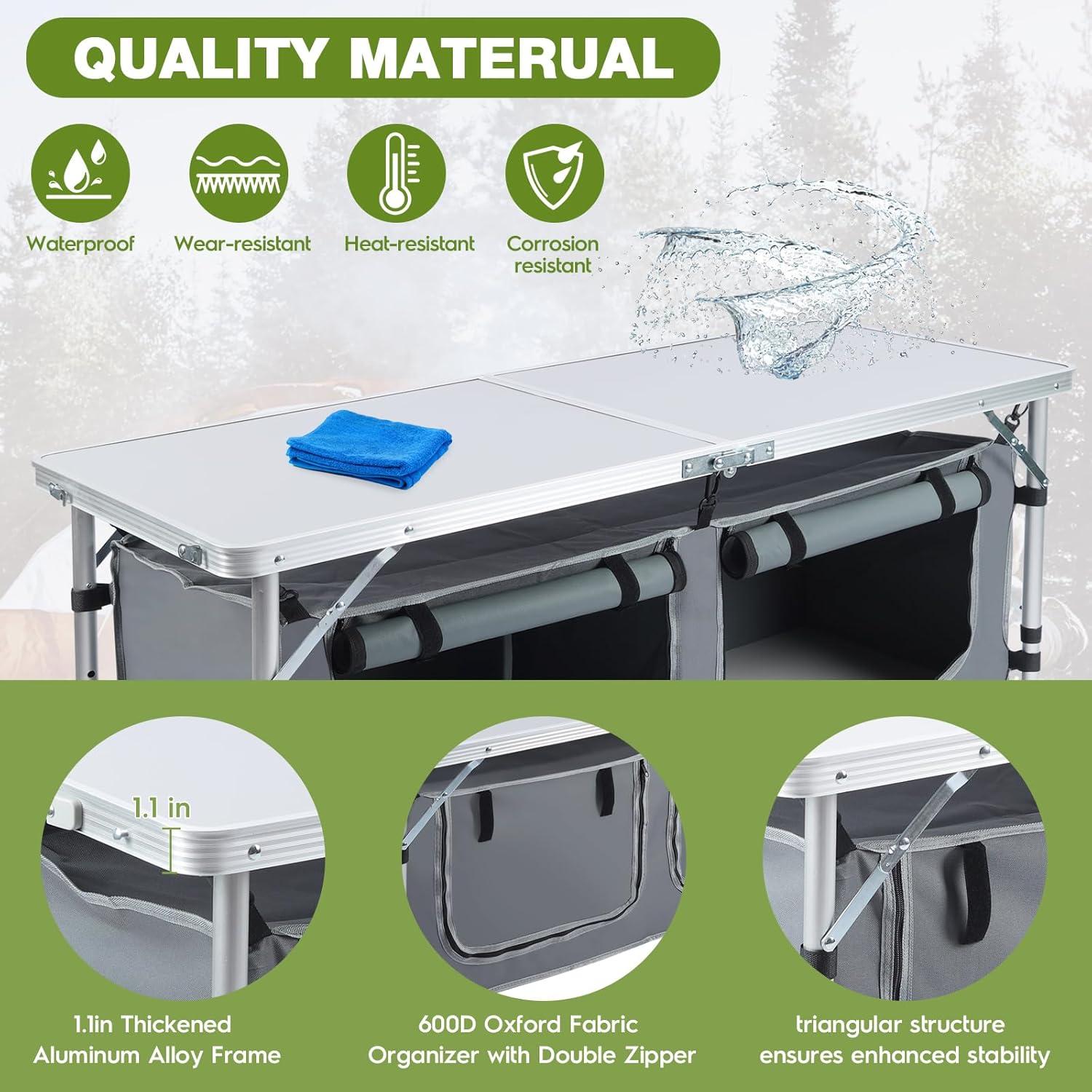 Mesa de Camping Pnbfhn Oxford Plegable con Almacenamiento