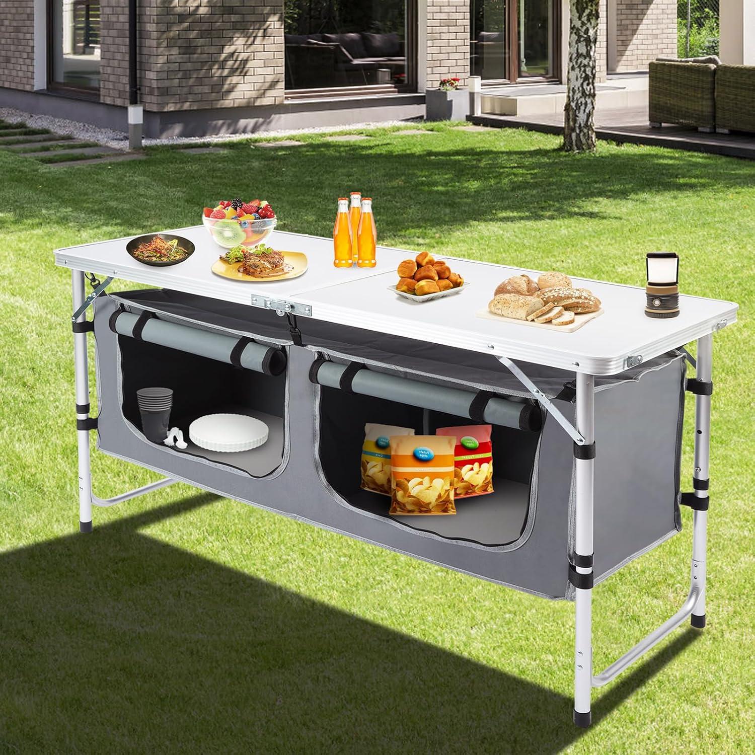 Mesa de Camping Pnbfhn Oxford Plegable con Almacenamiento