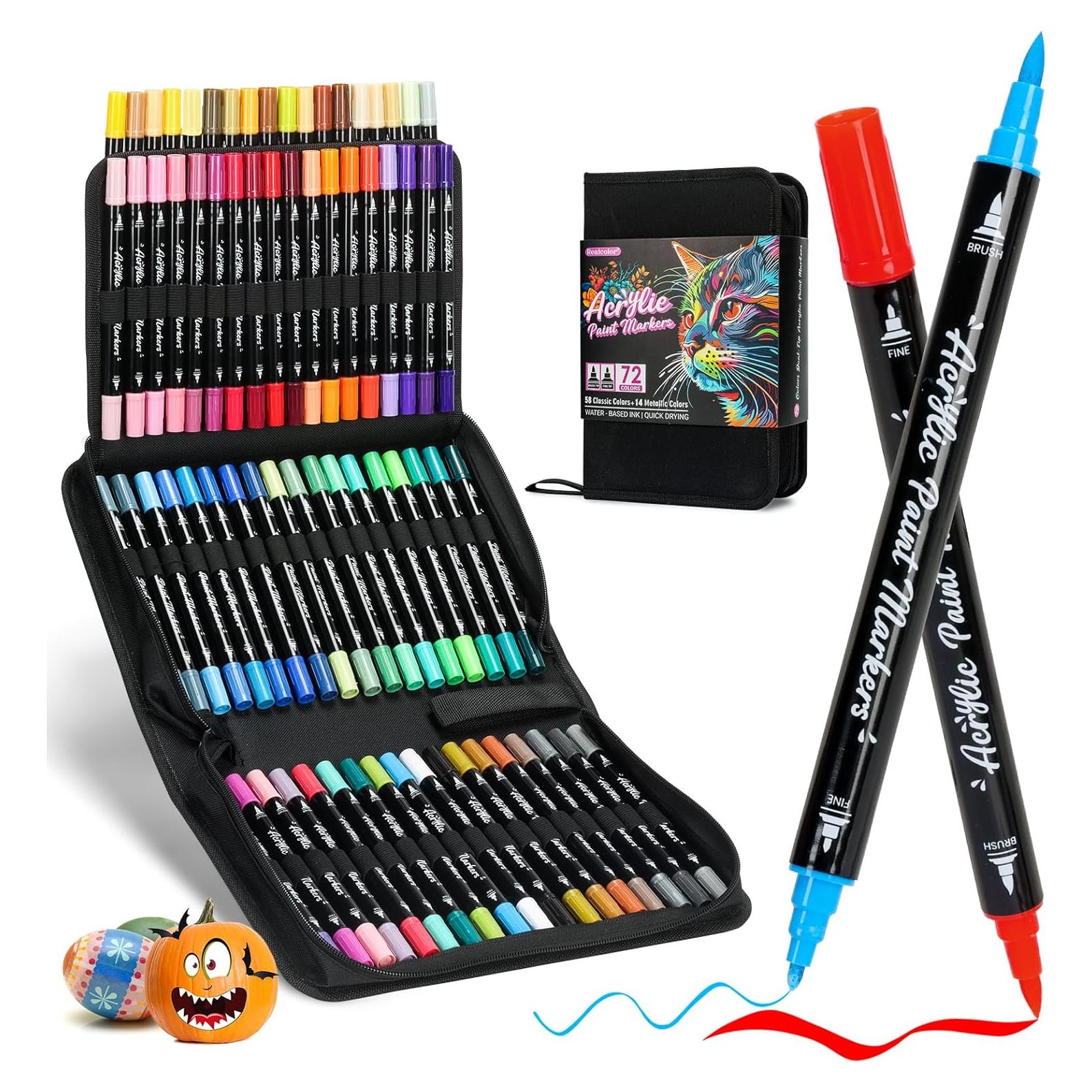 Marcadores de Pintura Acrílica Realcolor 72 Colores Doble Punta