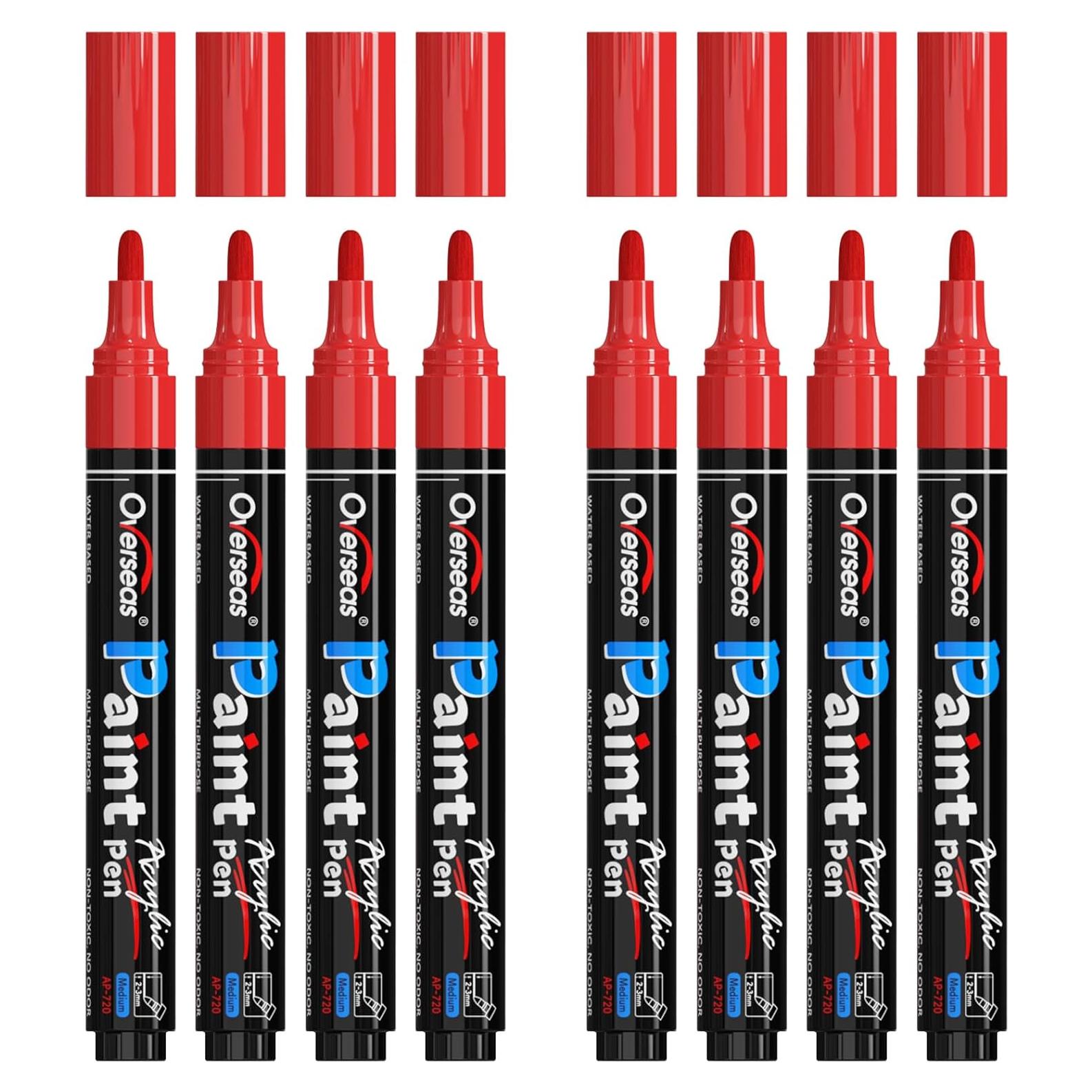 Marcadores Acrílicos Permanentes Rojos Overseas - 8 Pack 2mm