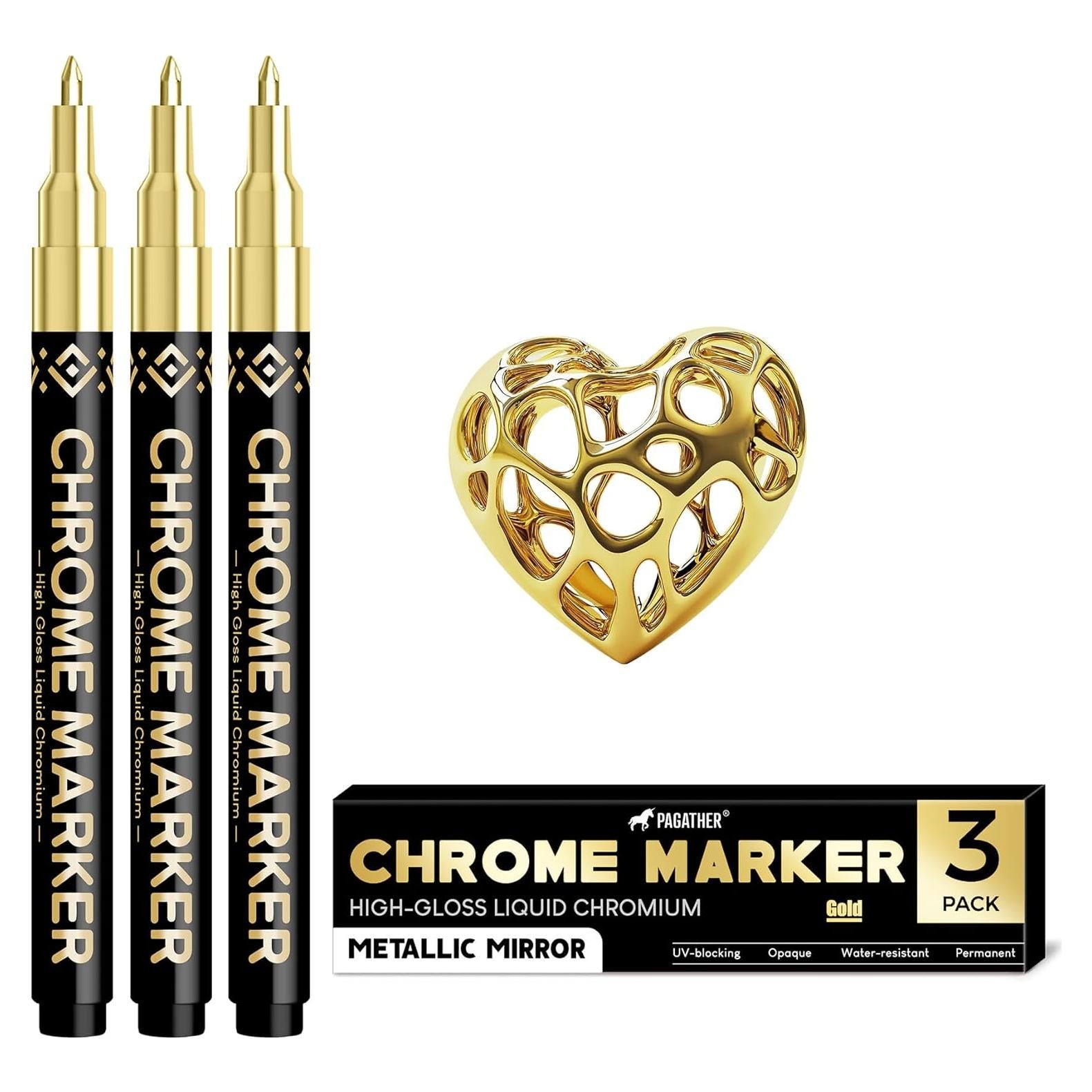Marcadores de pintura cromada dorada Pagather - 3 piezas 0.7mm