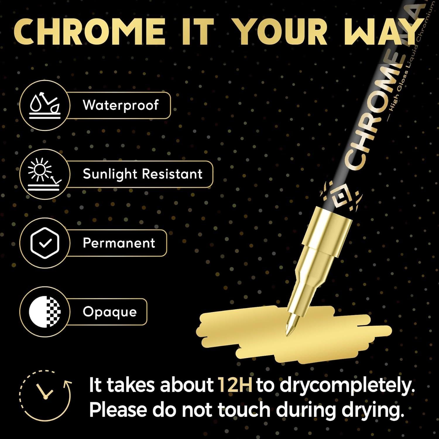 Marcadores de pintura cromada dorada Pagather - 3 piezas 0.7mm