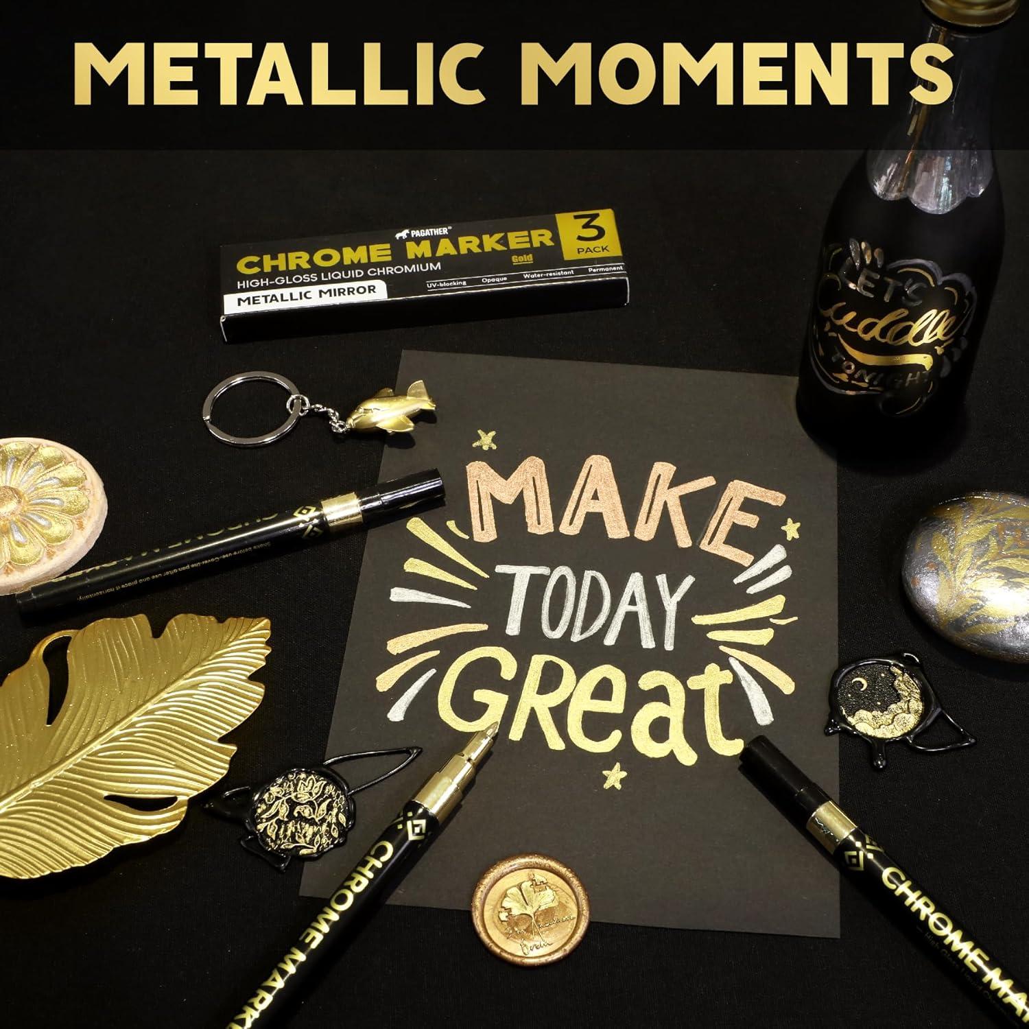 Marcadores de pintura cromada dorada Pagather - 3 piezas 0.7mm