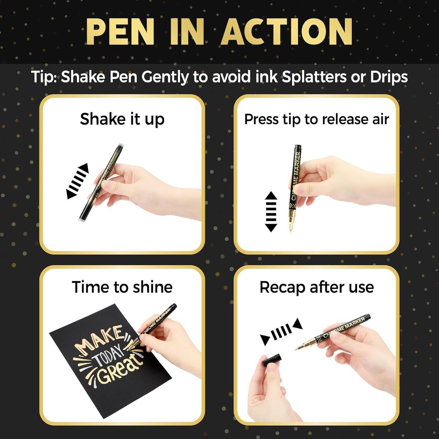 Marcadores de pintura cromada dorada Pagather - 3 piezas 0.7mm