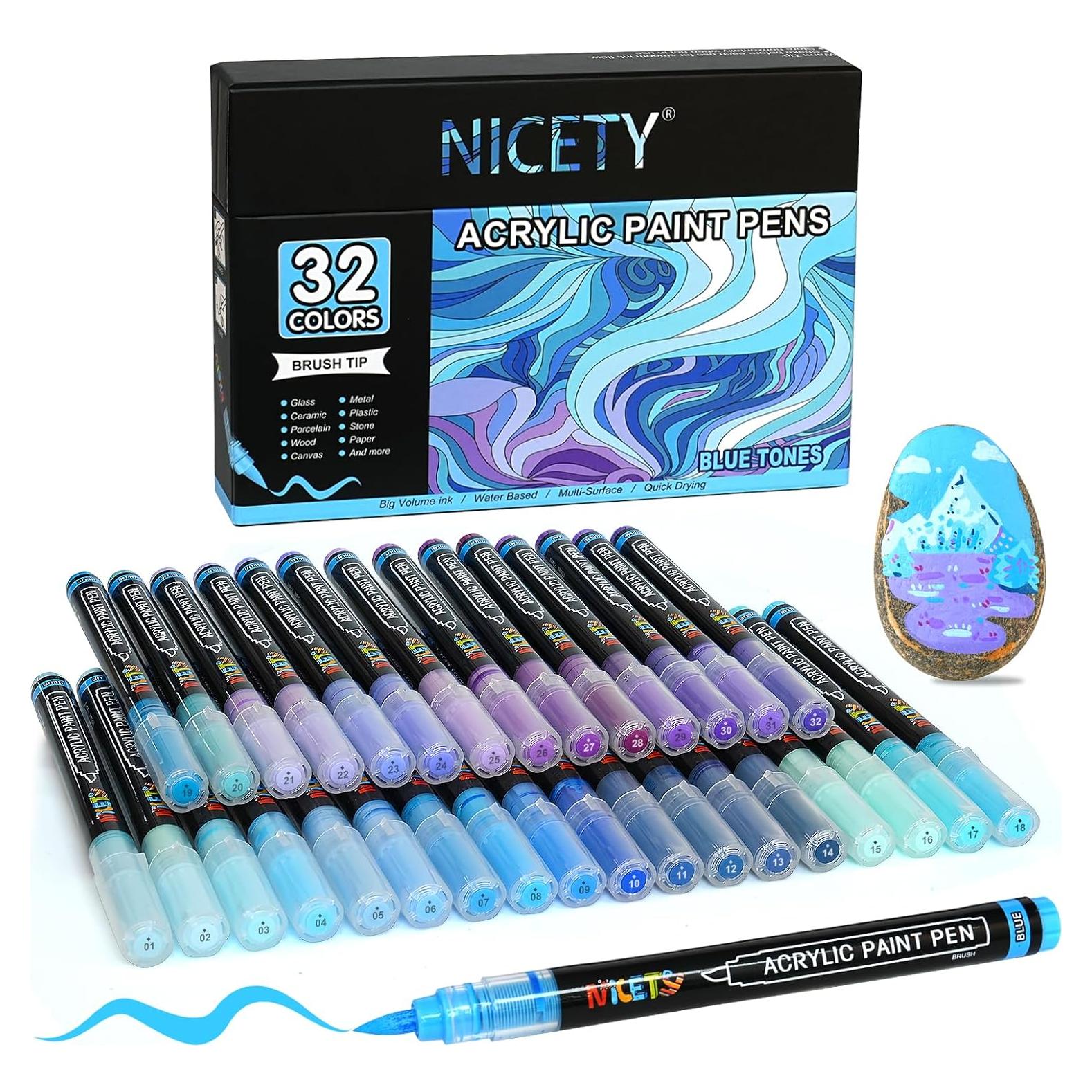 Marcadores Acrílicos NICETY 32 Colores Azul Punta de Pincel