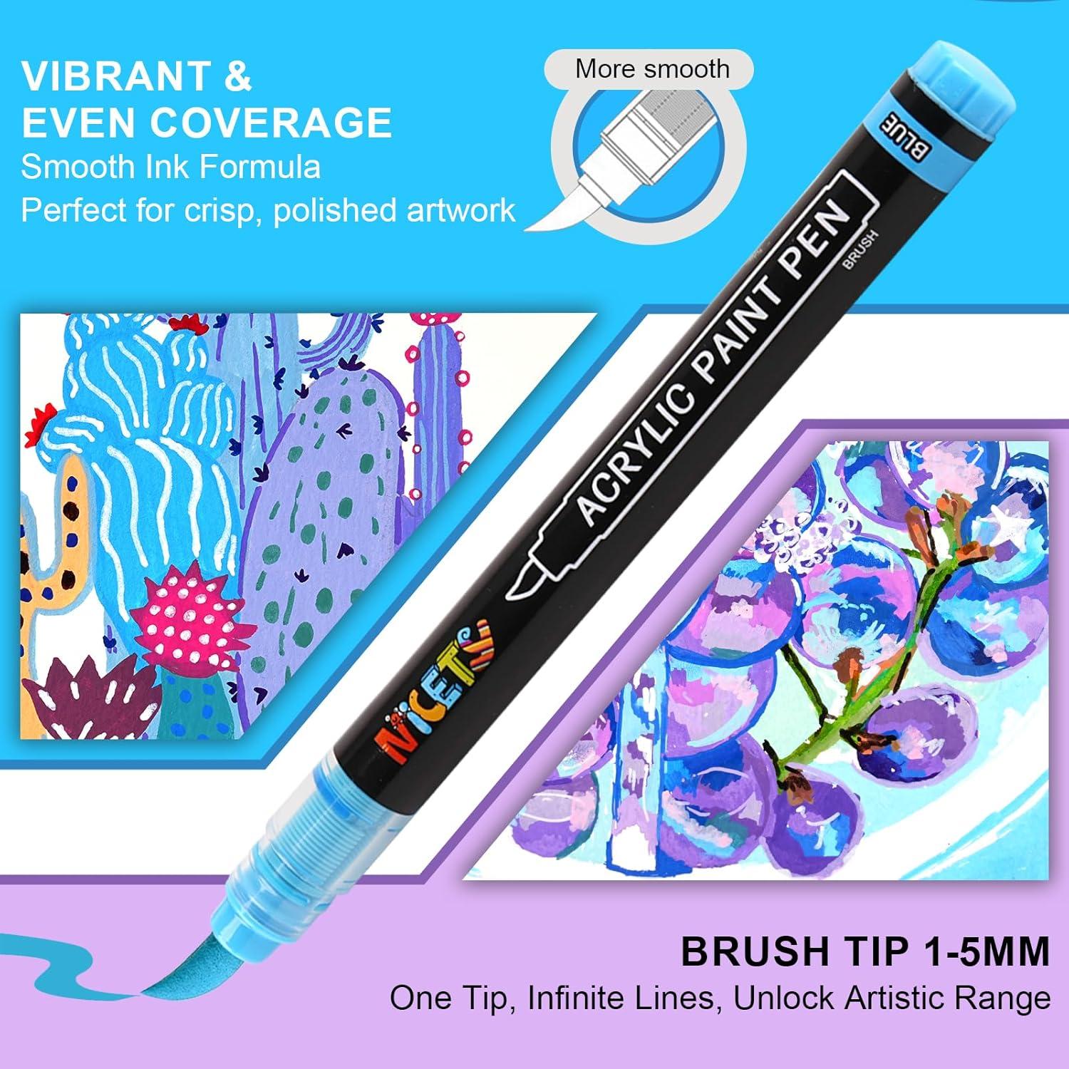 Marcadores Acrílicos NICETY 32 Colores Azul Punta de Pincel