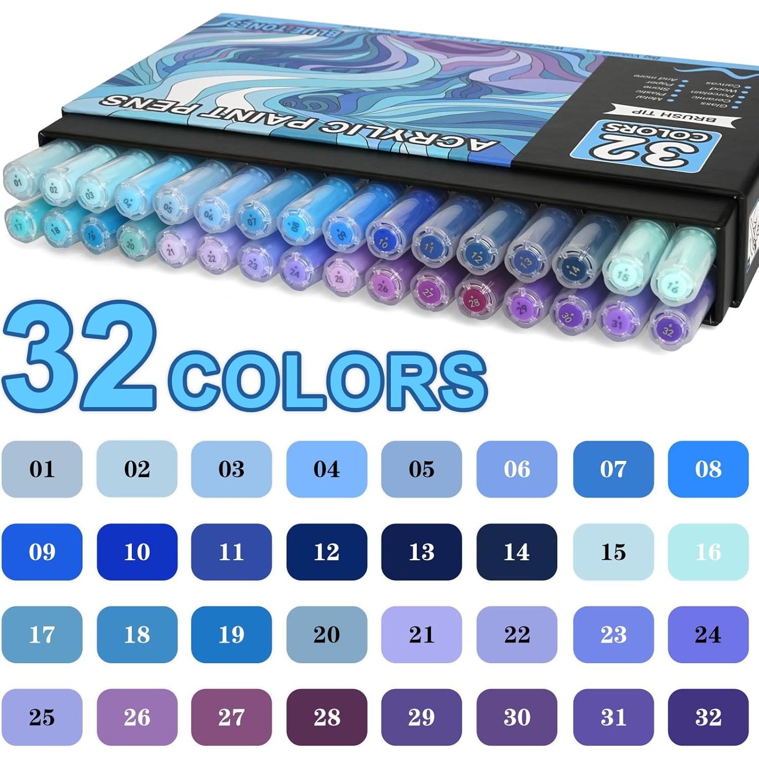 Marcadores Acrílicos NICETY 32 Colores Azul Punta de Pincel