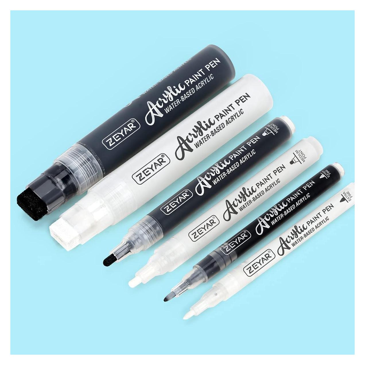 Marcadores Acrílicos ZEYAR, 6 Piezas, Punta Extra Fina y Jumbo