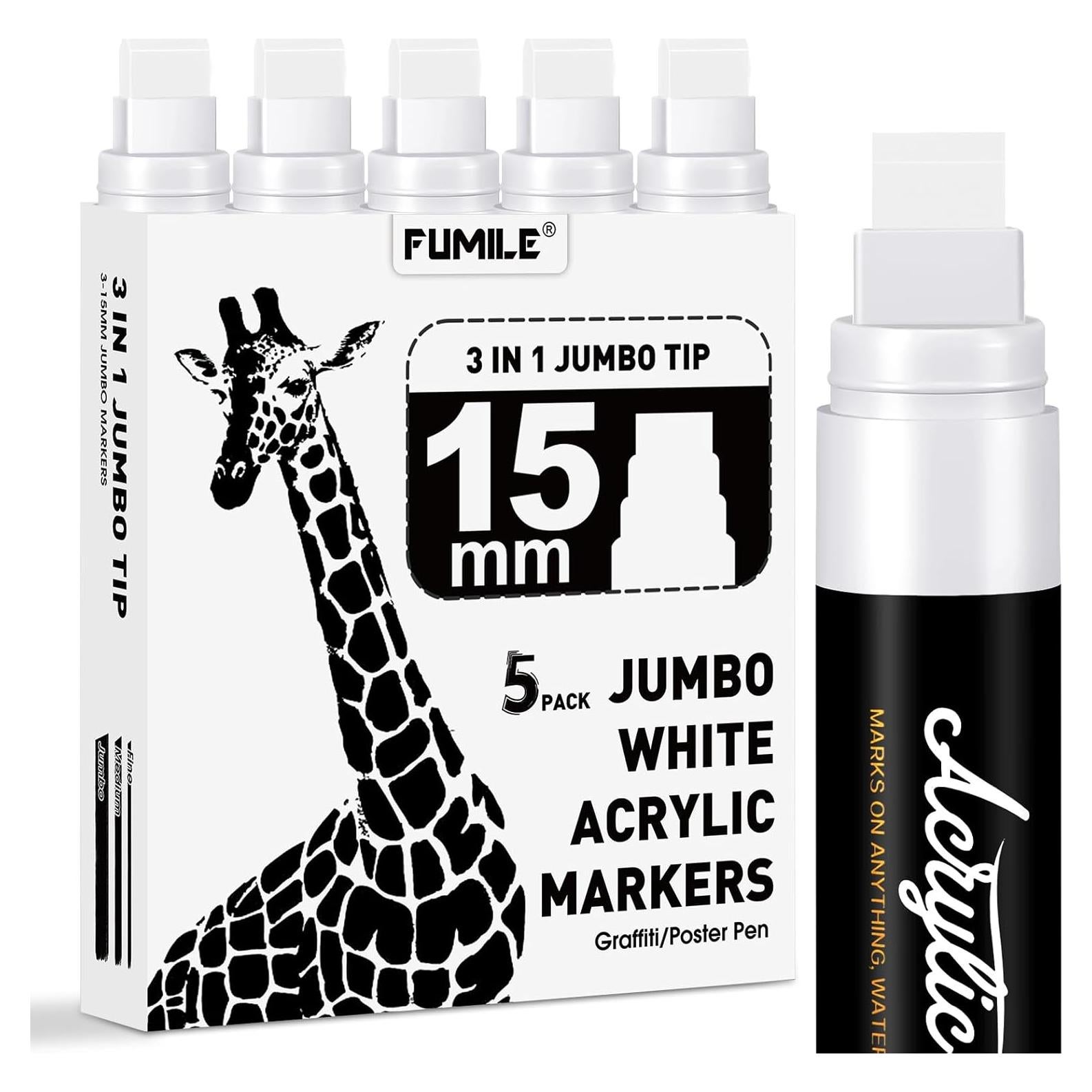 Marcadores de Póster Jumbo FUMILE 5 Pcs 3-15mm Blanco