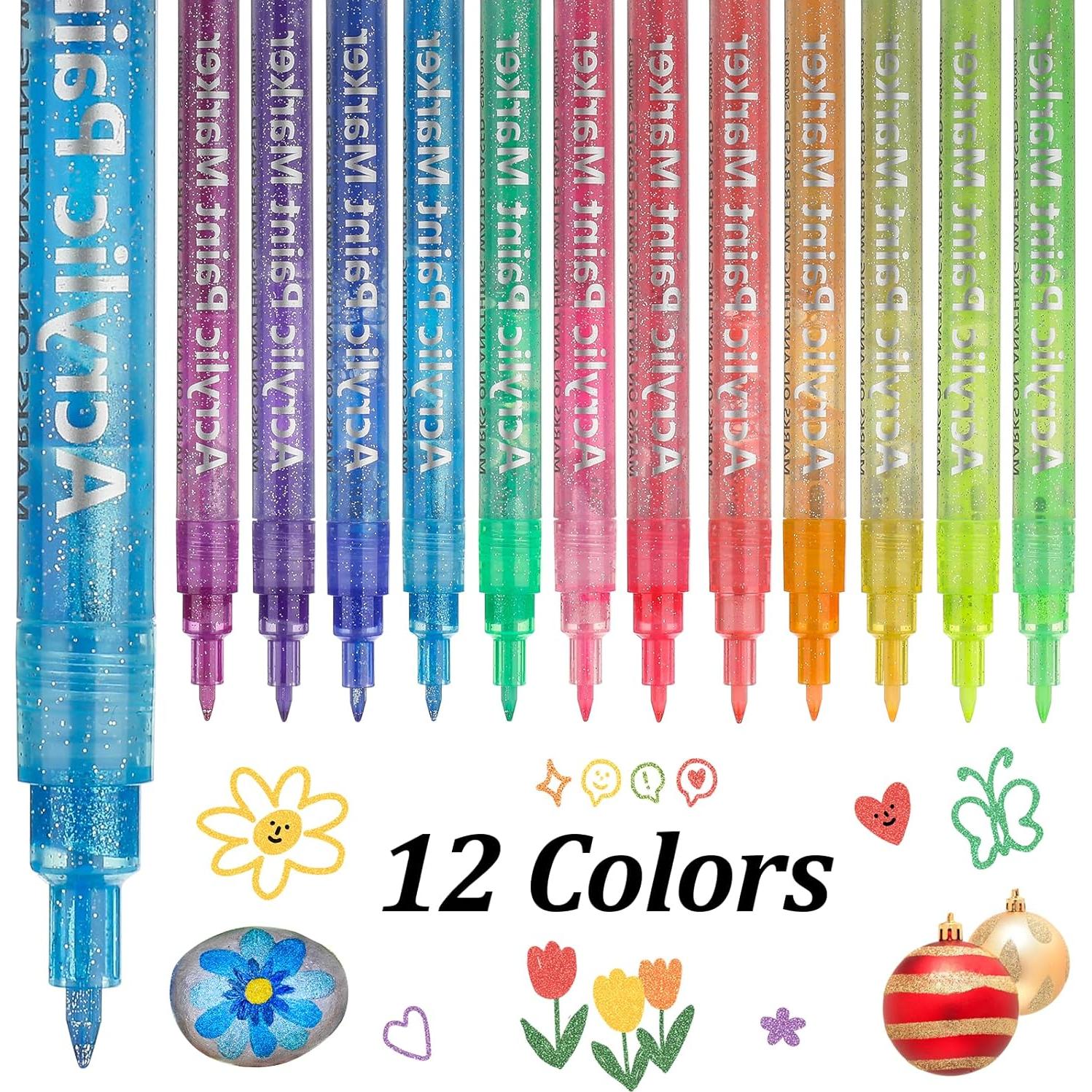 Conjunto de 12 Marcadores Acrílicos Brillantes MaxGear 0.7mm