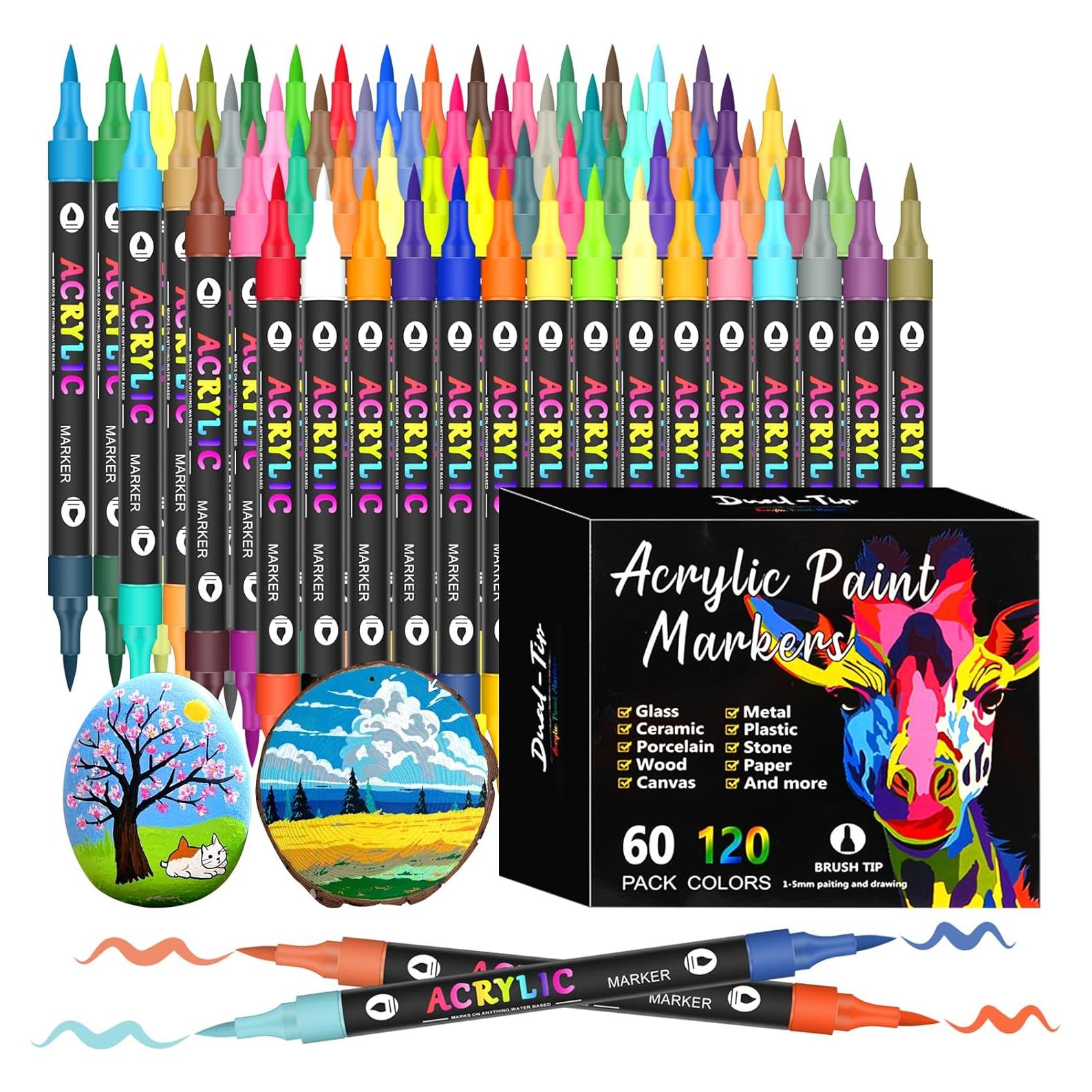 Marcadores de Pintura Acrílica 60 Unidades Doble Punta AcrylicAura