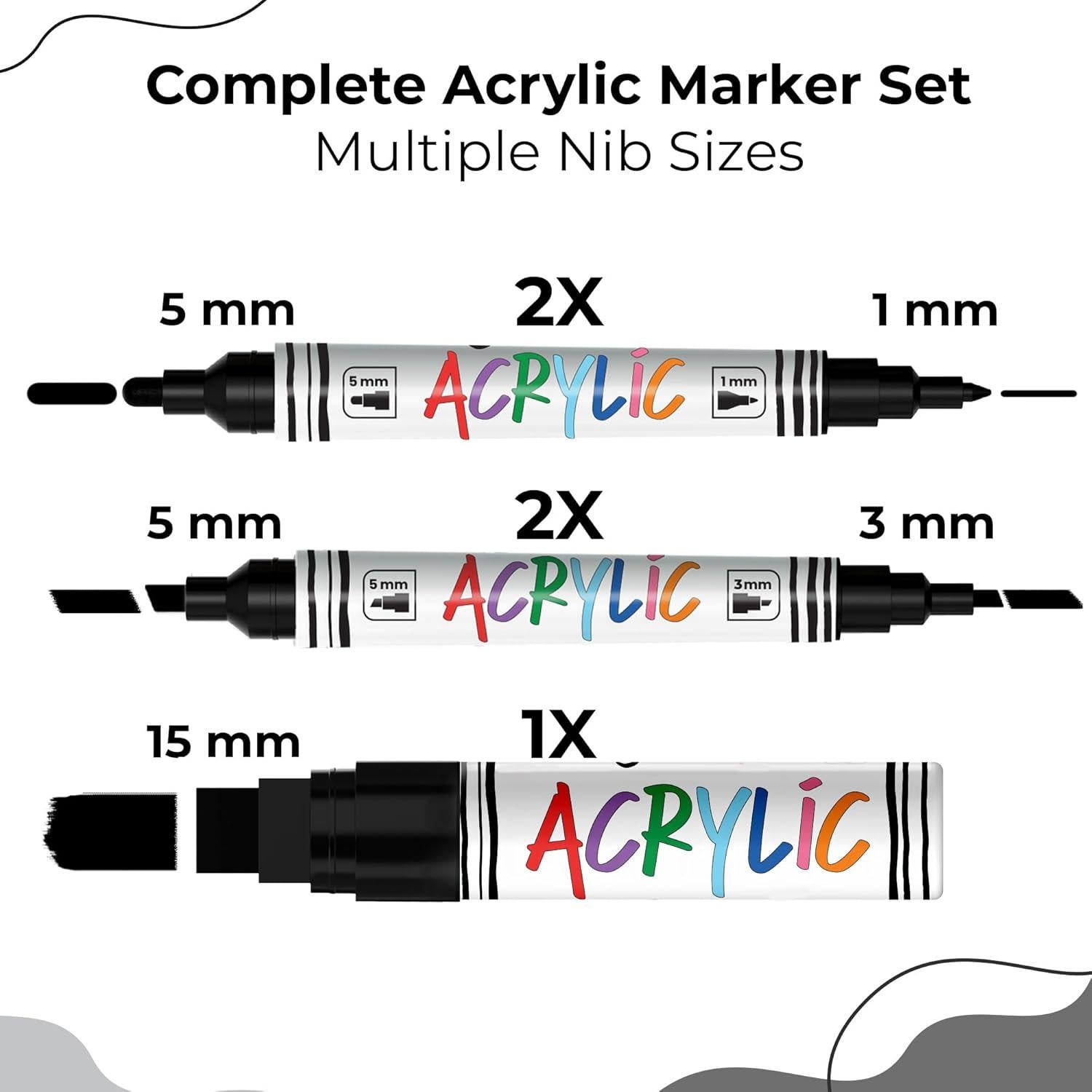 Marcadores de Pintura Acrílica Negra Chalkola - 5 Puntas Finas y Jumbo