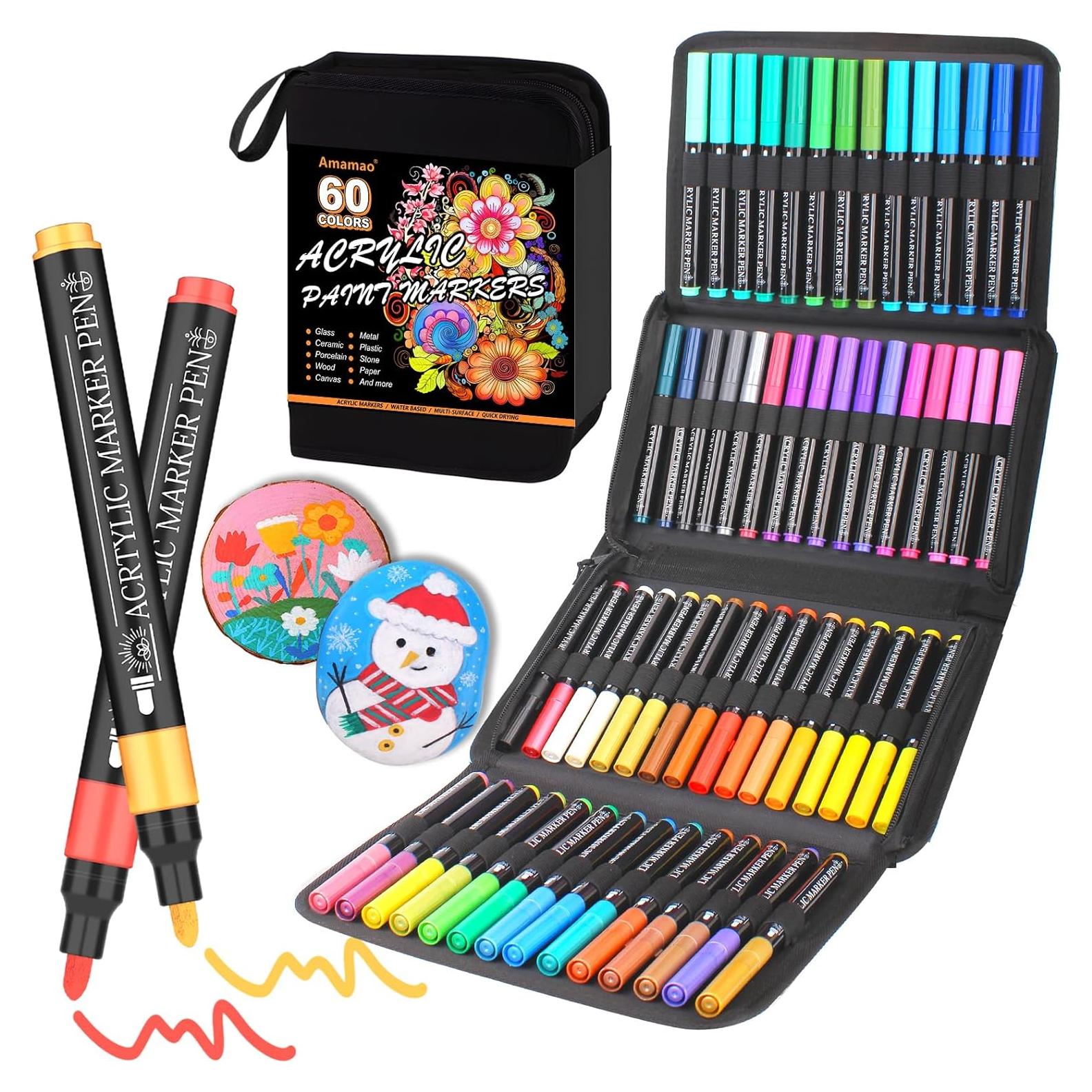 60 Marcadores Acrílicos Amamao Punta Media Multicolor 3mm
