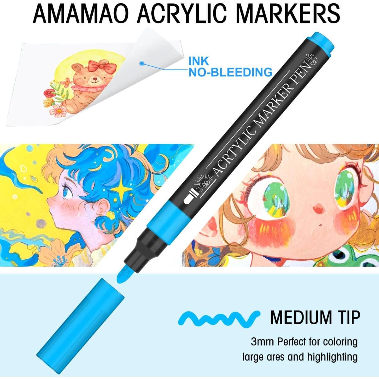 60 Marcadores Acrílicos Amamao Punta Media Multicolor 3mm