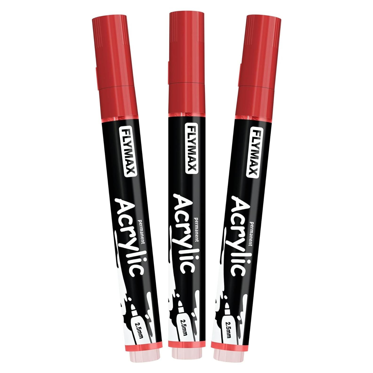 Marcadores Permanentes Acrílicos FLYMAX Rojo 2.5mm - 3 Unidades