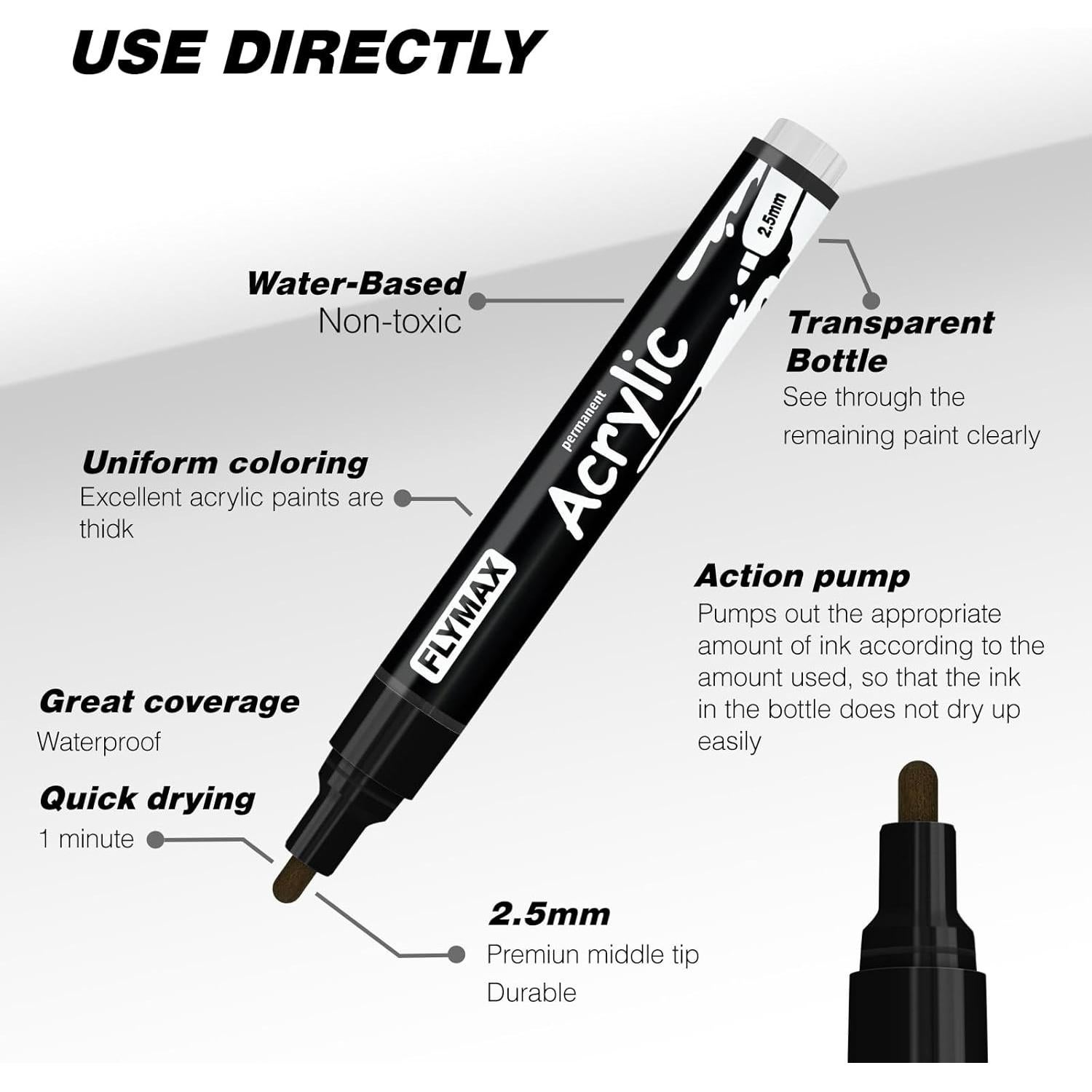 Marcadores Permanentes Acrílicos FLYMAX Rojo 2.5mm - 3 Unidades