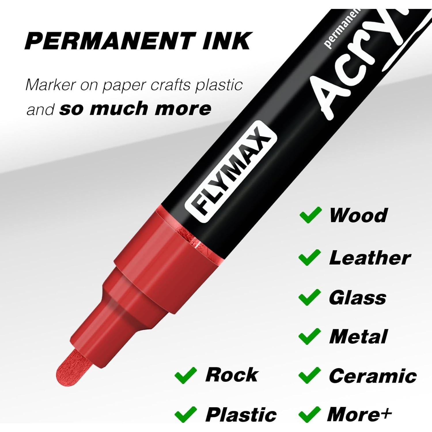 Marcadores Permanentes Acrílicos FLYMAX Rojo 2.5mm - 3 Unidades