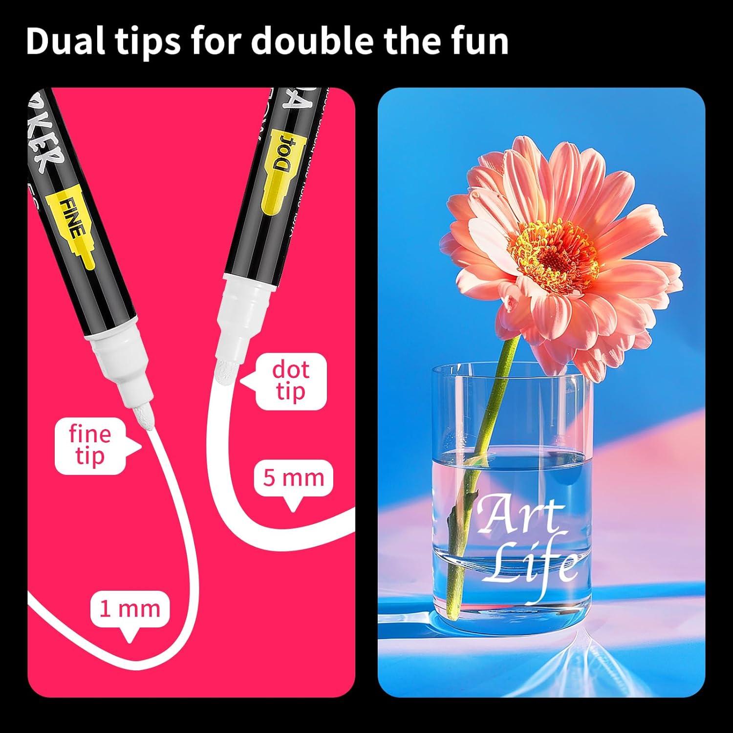 Marcadores de Pintura Acrílica NAWOD 3 Unidades Doble Punta 1-5mm