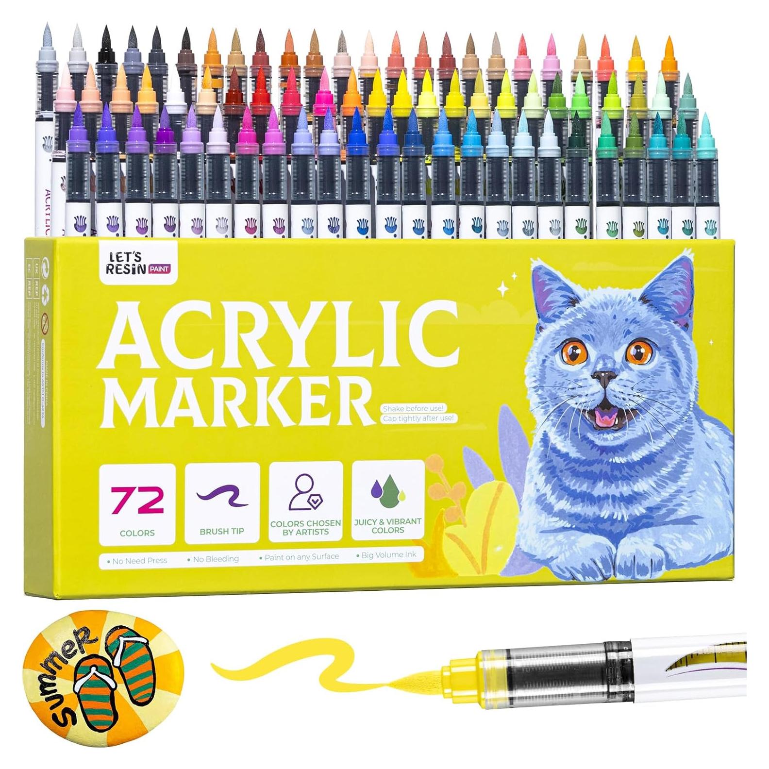 Marcadores Acrílicos LET'S RESIN 72 Colores Punta de Pincel 1-8mm