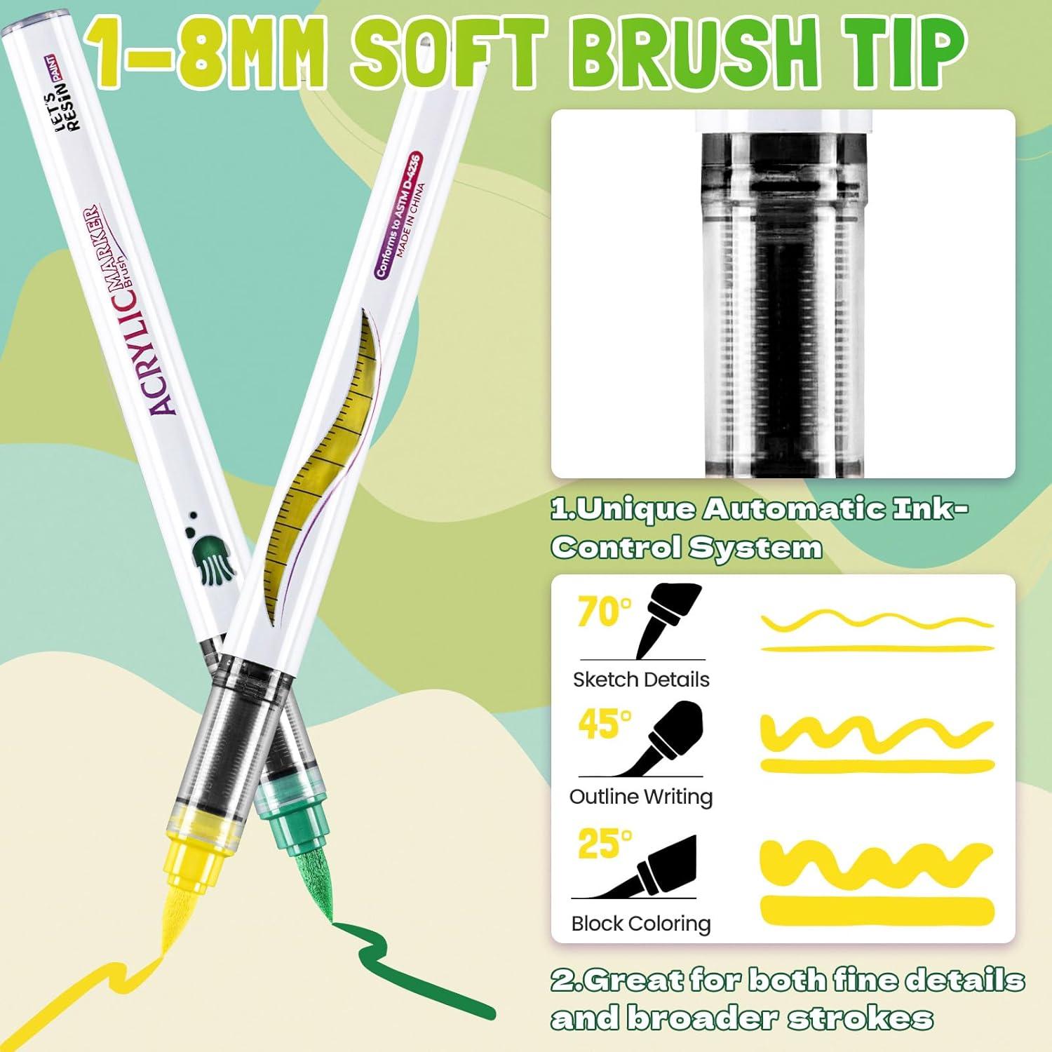 Marcadores Acrílicos LET'S RESIN 72 Colores Punta de Pincel 1-8mm