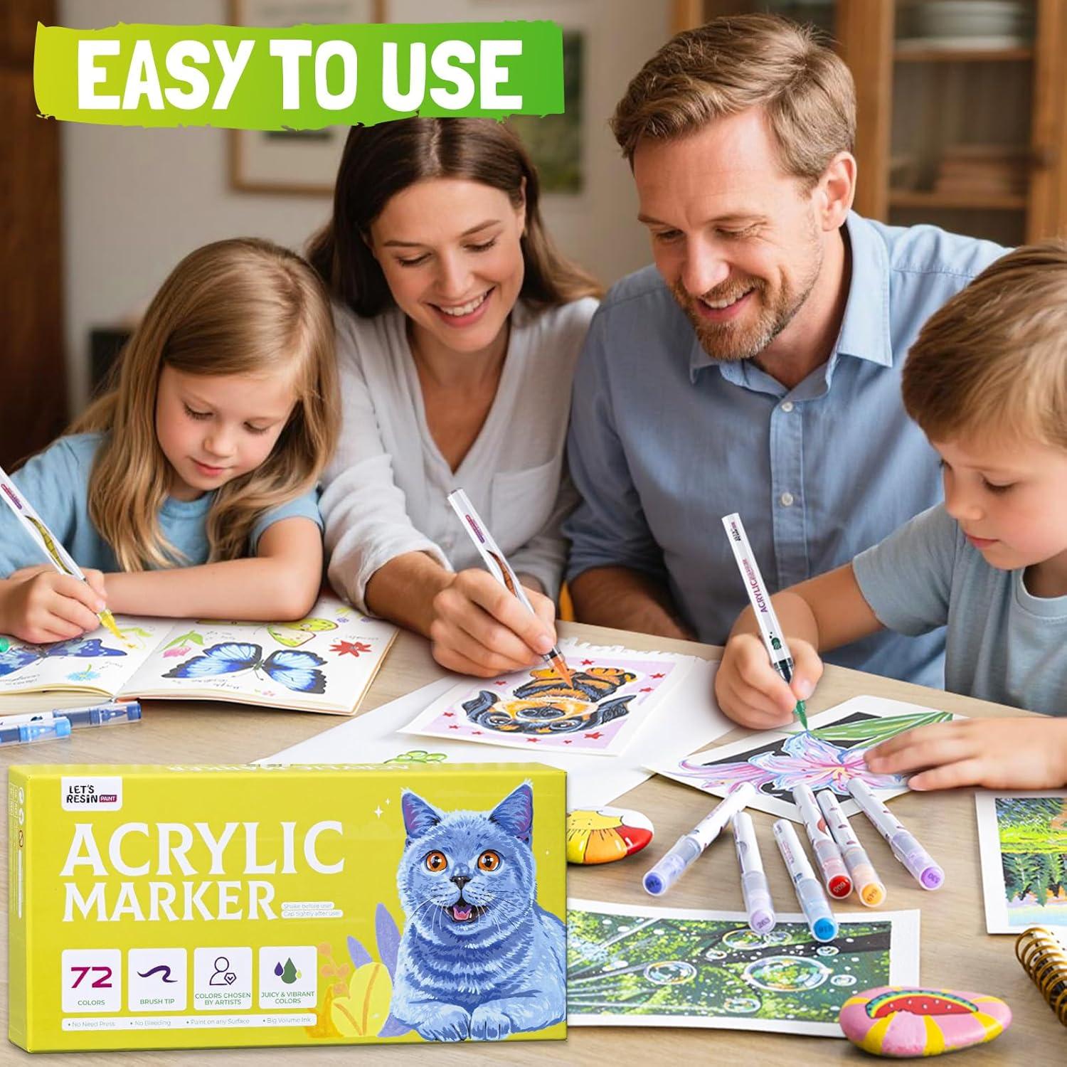 Marcadores Acrílicos LET'S RESIN 72 Colores Punta de Pincel 1-8mm
