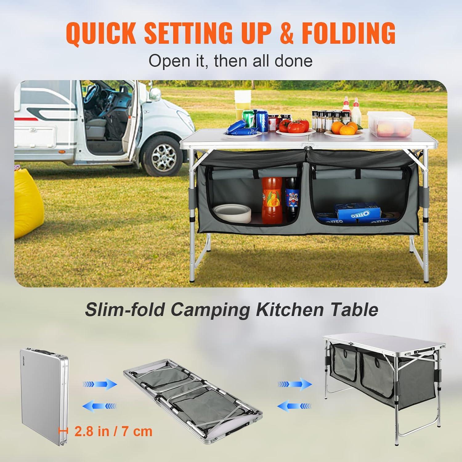 Mesa de Cocina Plegable VEVOR para Camping con Almacenaje