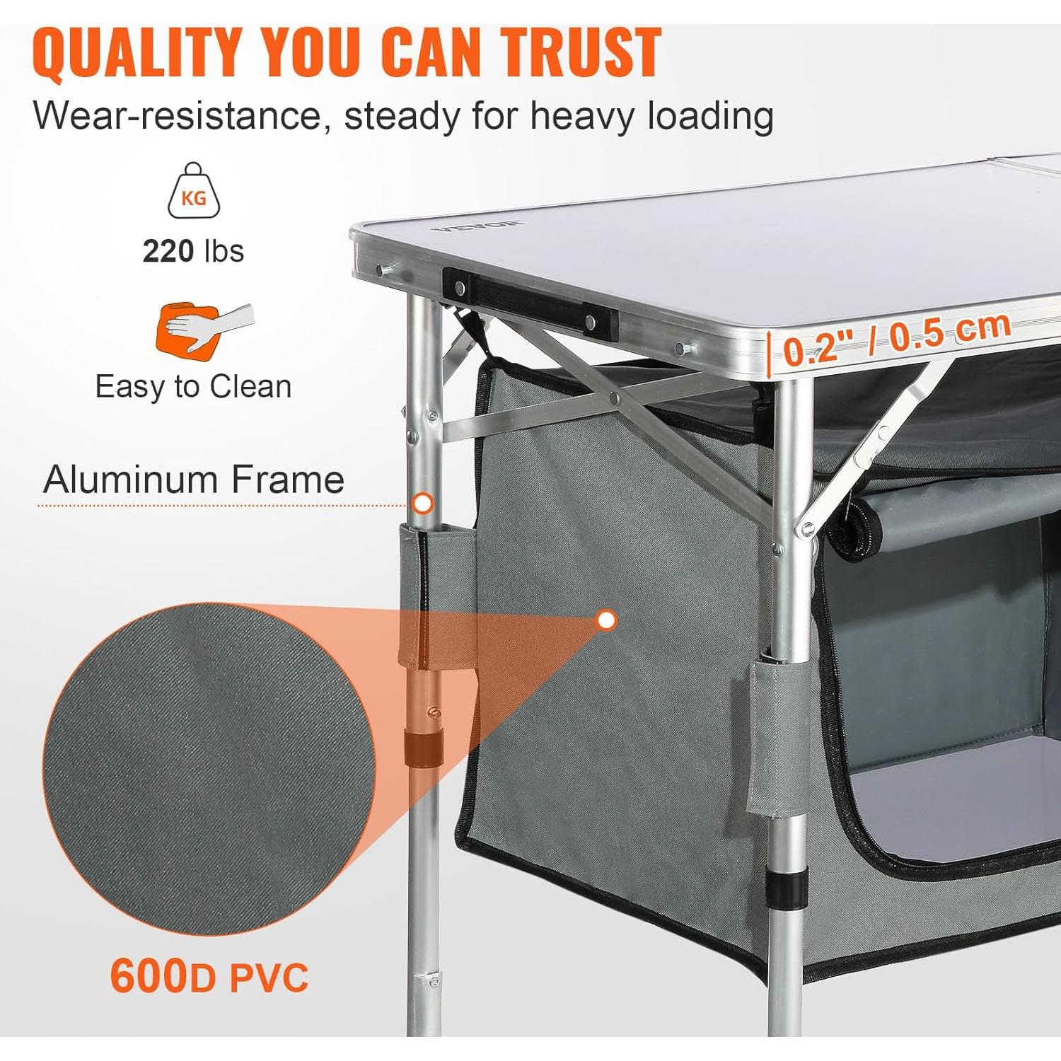 Mesa de Cocina Plegable VEVOR para Camping con Almacenaje