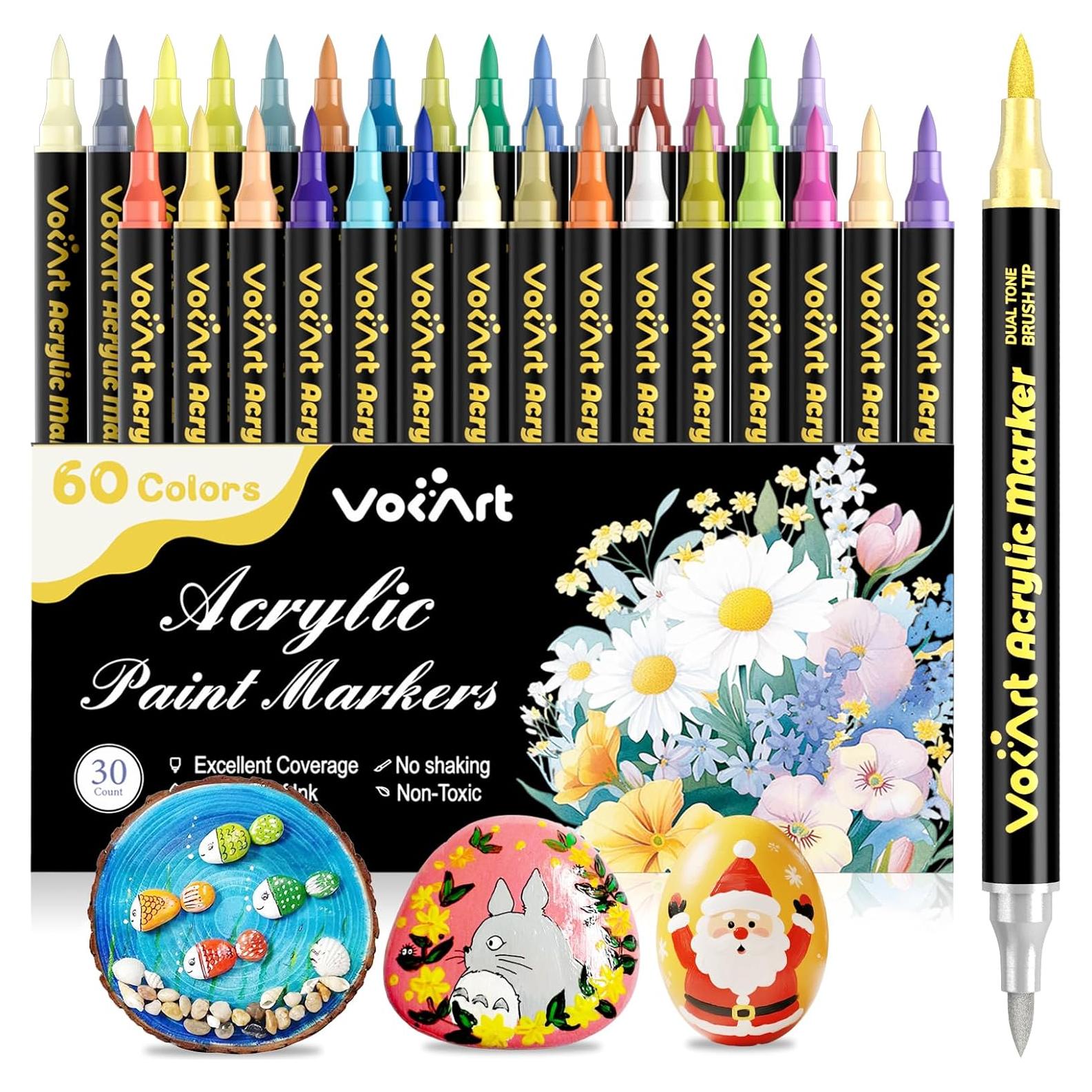 Marcadores Acrílicos VOKART 60 Colores Doble Punta 396g