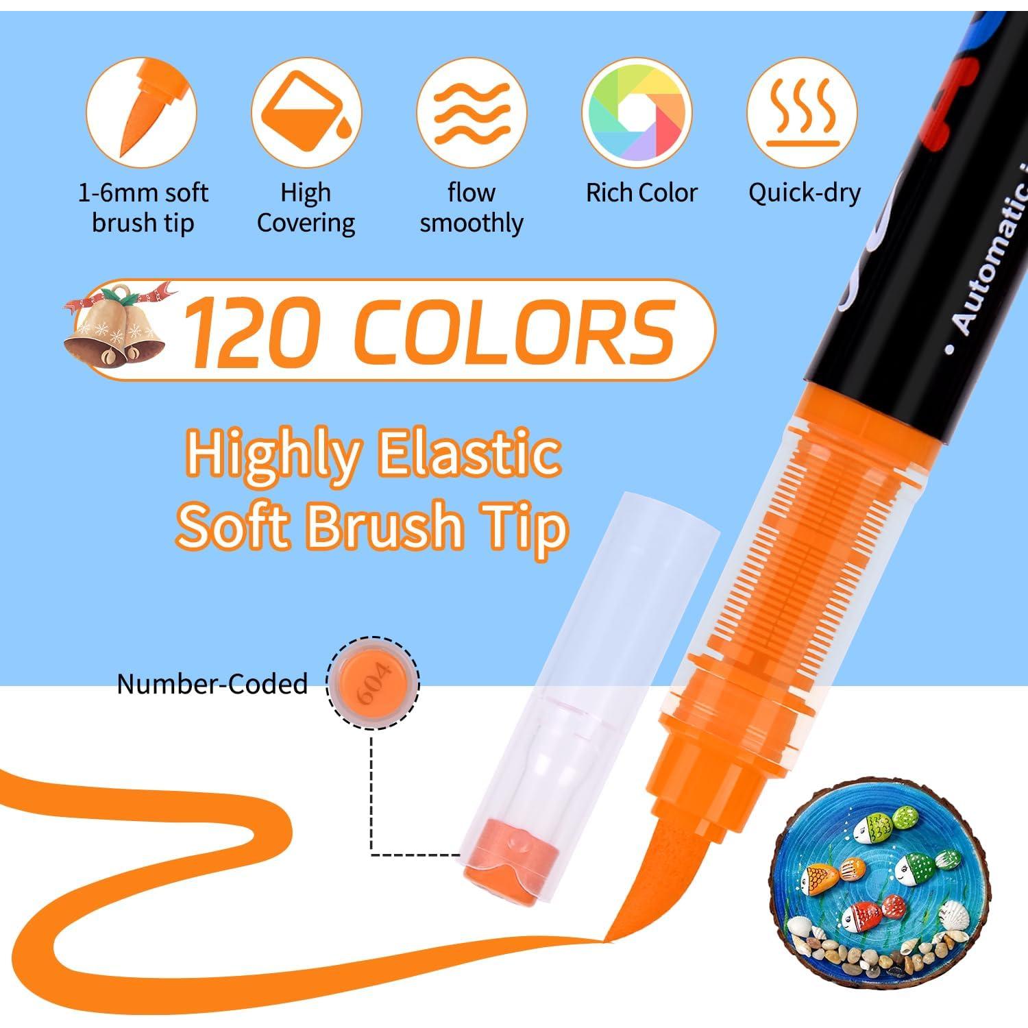 Marcadores de Pintura Acrílica Colourmotor 120 Colores Punta Pincel