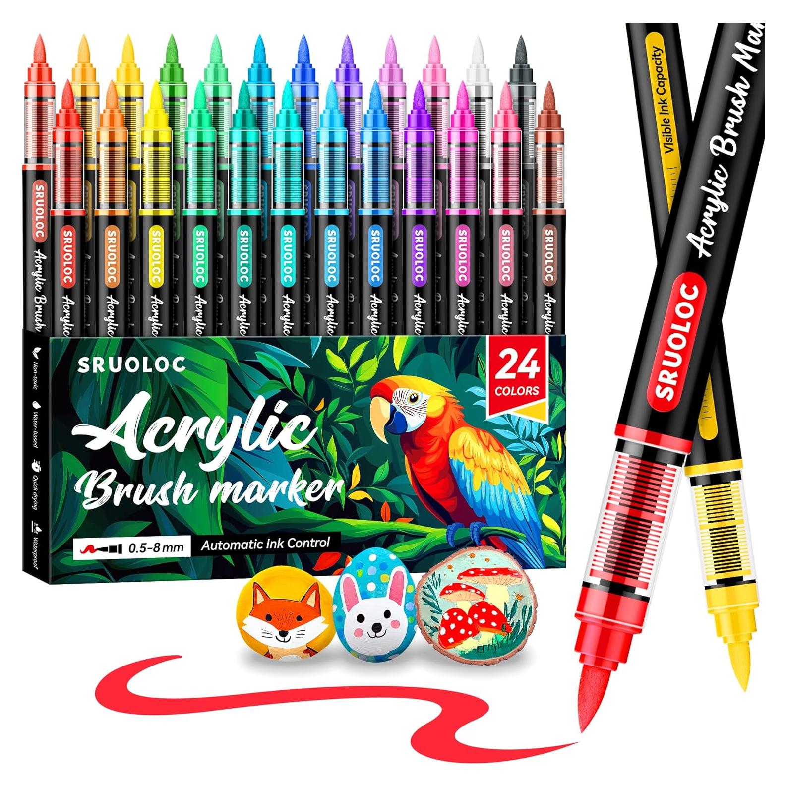 Set de 24 Marcadores Acrílicos SRUOLOC con Punta de Pincel