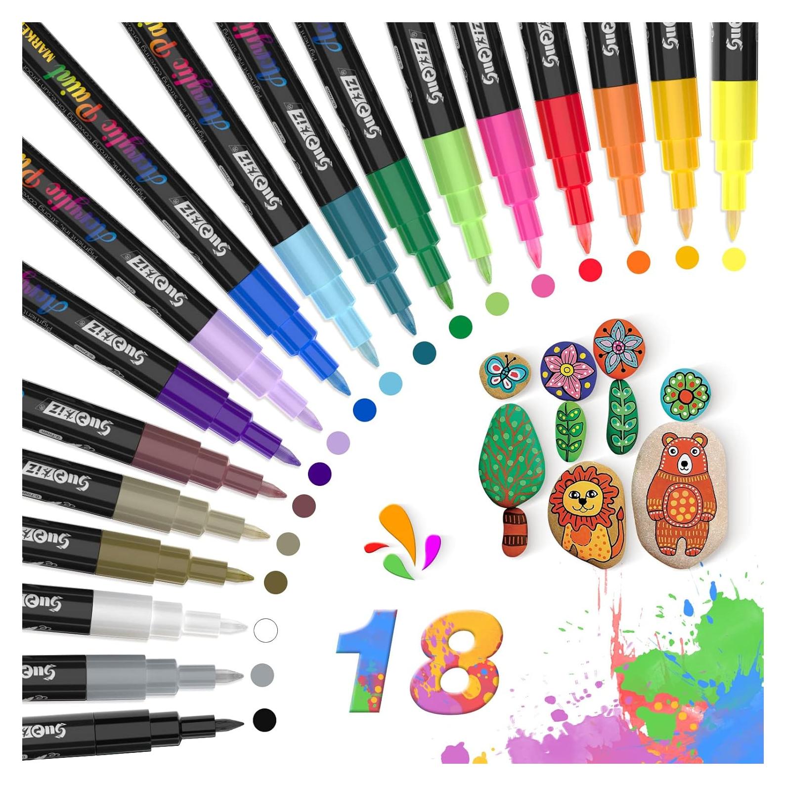 18 Marcadores de Pintura Acrílica SUPKIZ Punta Fina Multicolor