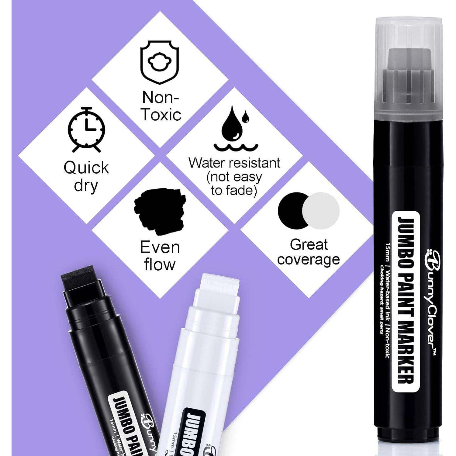 Marcadores de Pintura Jumbo Bunnyclover 2 Pzs Negro y Blanco 15mm